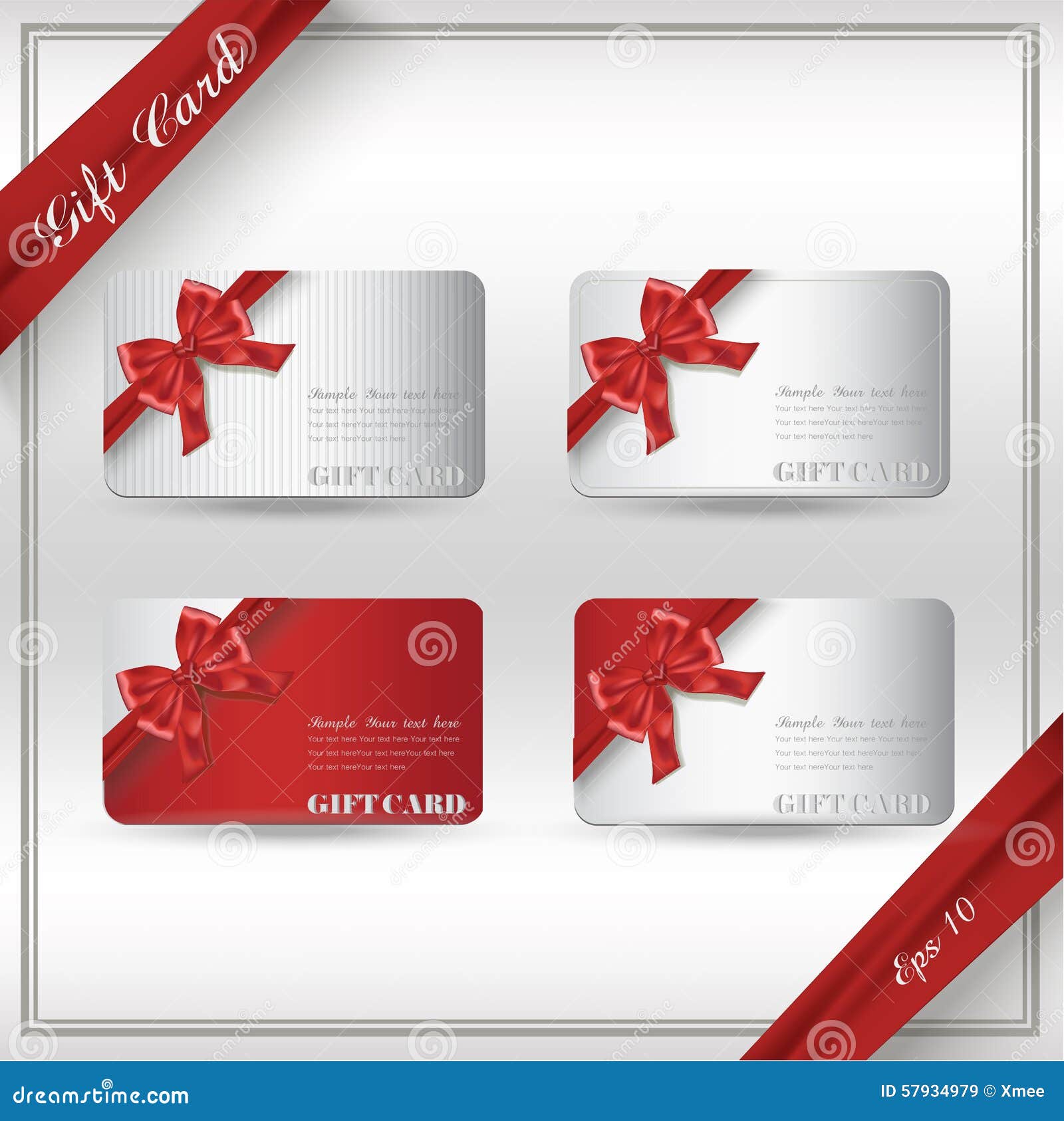 Collection of Gift Cards with Ribbons. Stock Vector Illustration of