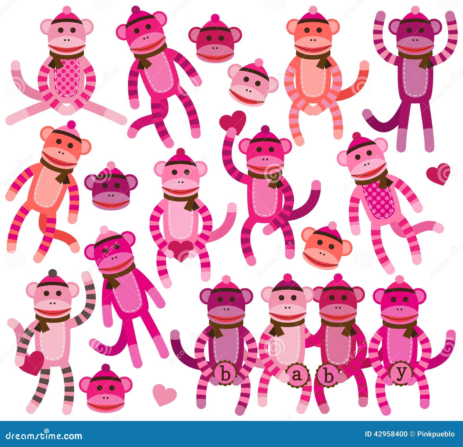 Collection of Girl Sock Monkey Vectors Stock Vector Illustration of