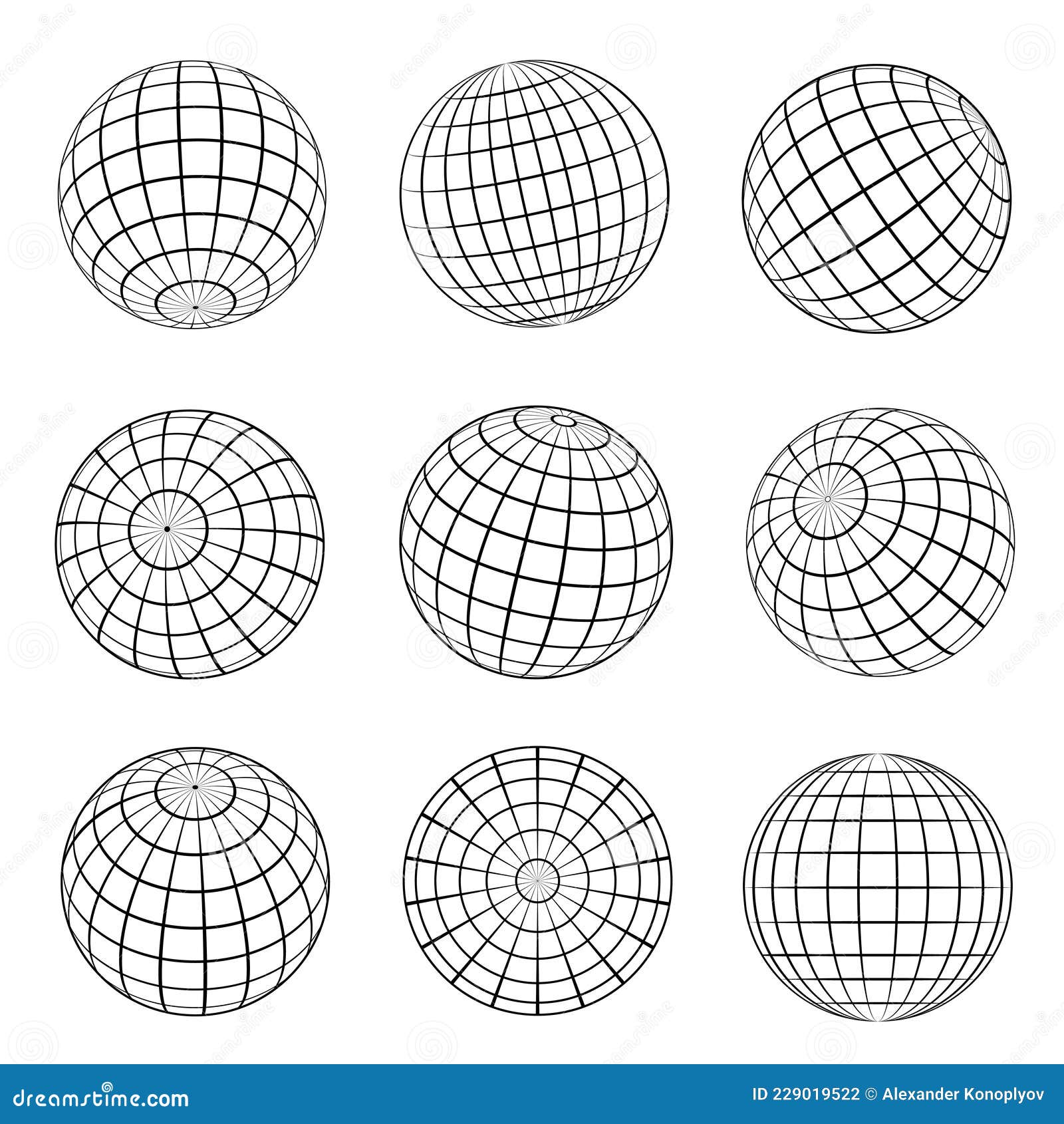 collection of globe grid   striped 3d spheres earth latitude and longitude line