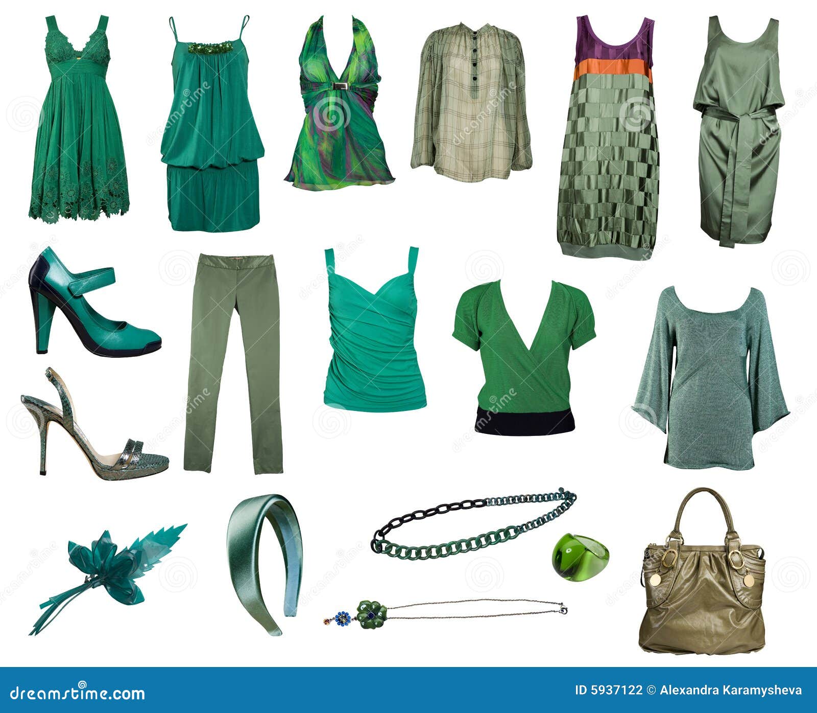 Collection Of Green Clothes And Accessories Stock Collection Of Green Clothes And Accessories Stock