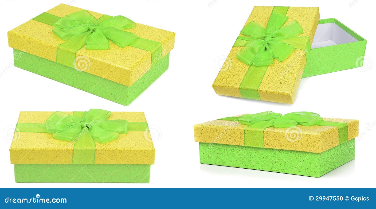 Collection of Green and Yellow Gift Boxes Stock Photo Image of