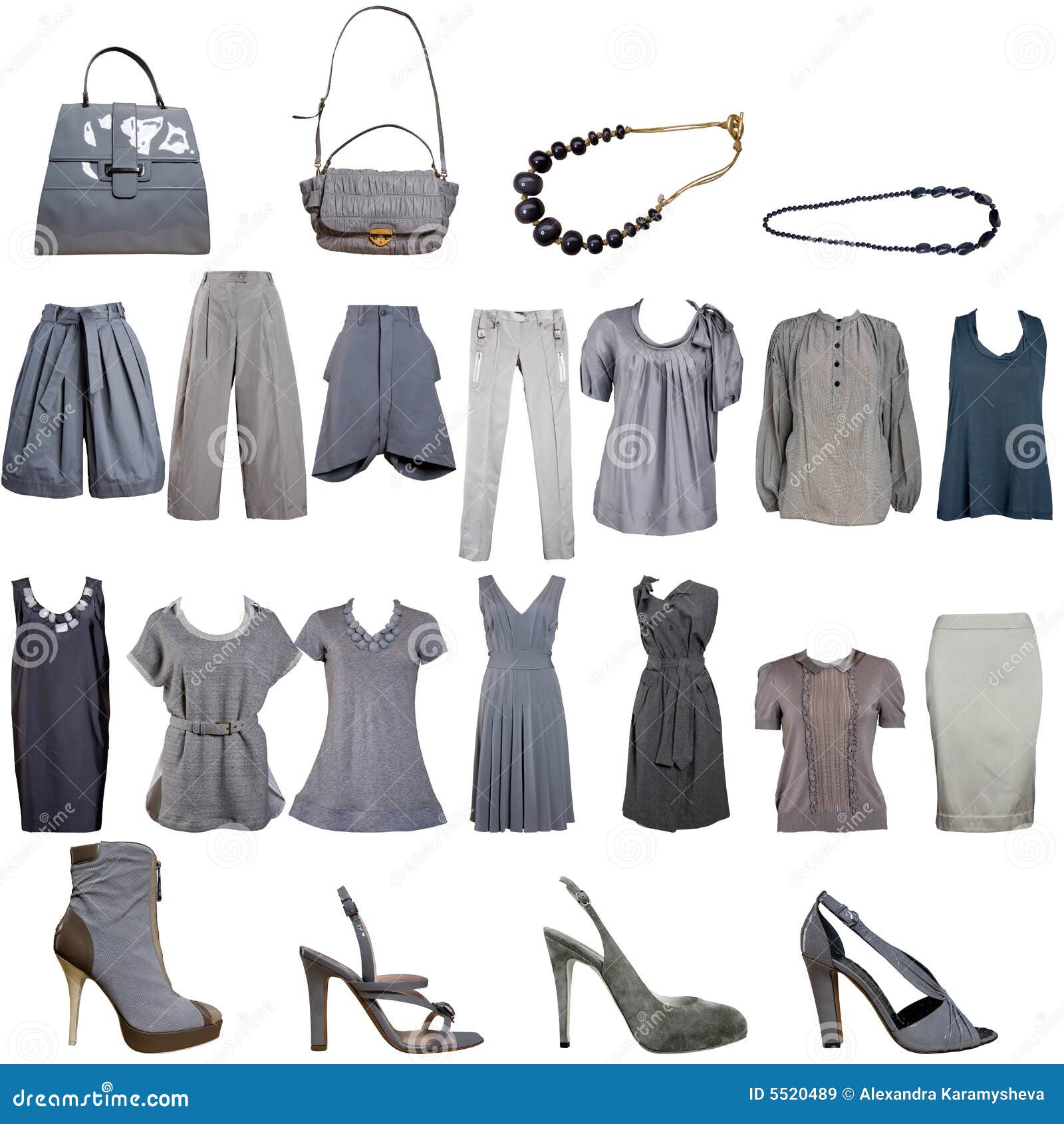 Collection of Grey Clothes and Accessories Stock Image Image of foot