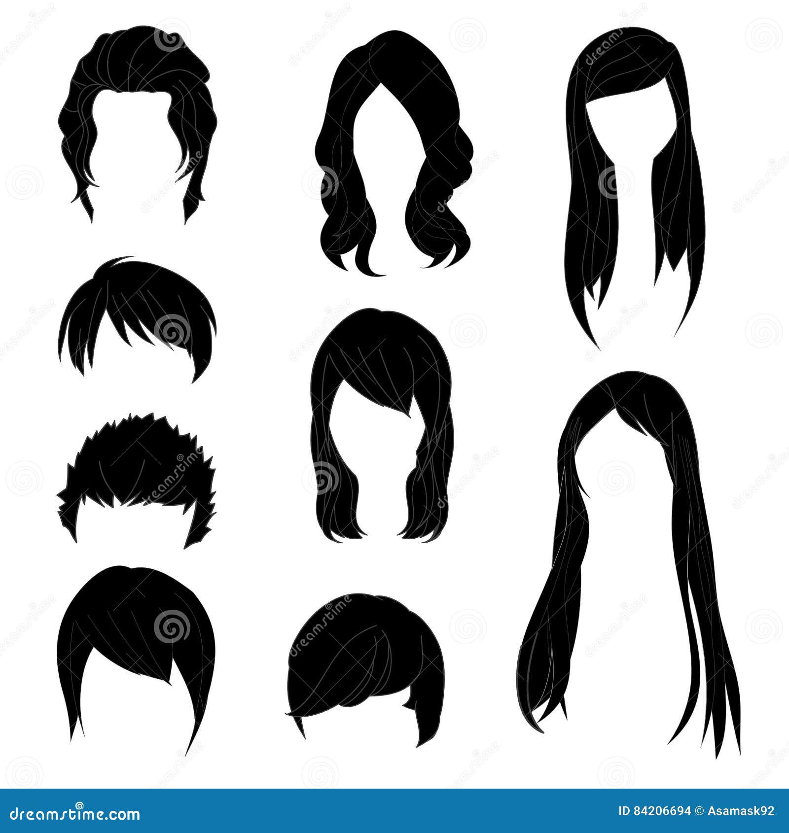 Collection Hairstyle for Man and Woman Black Hair Color Set 1. Vector  Illustration Stock Vector - Illustration of icon, haircut: 84206694