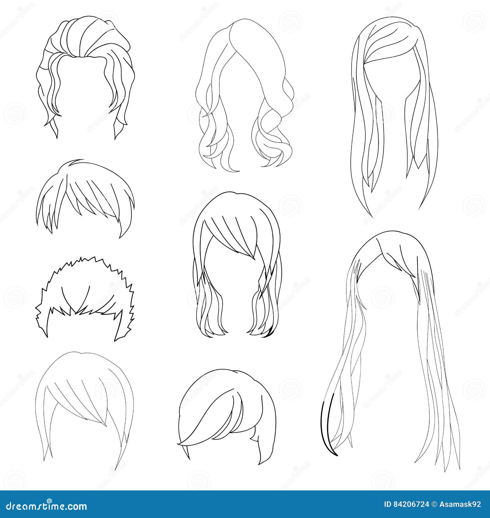 Collection Hairstyle For Man And Woman Hair Drawing Set 1