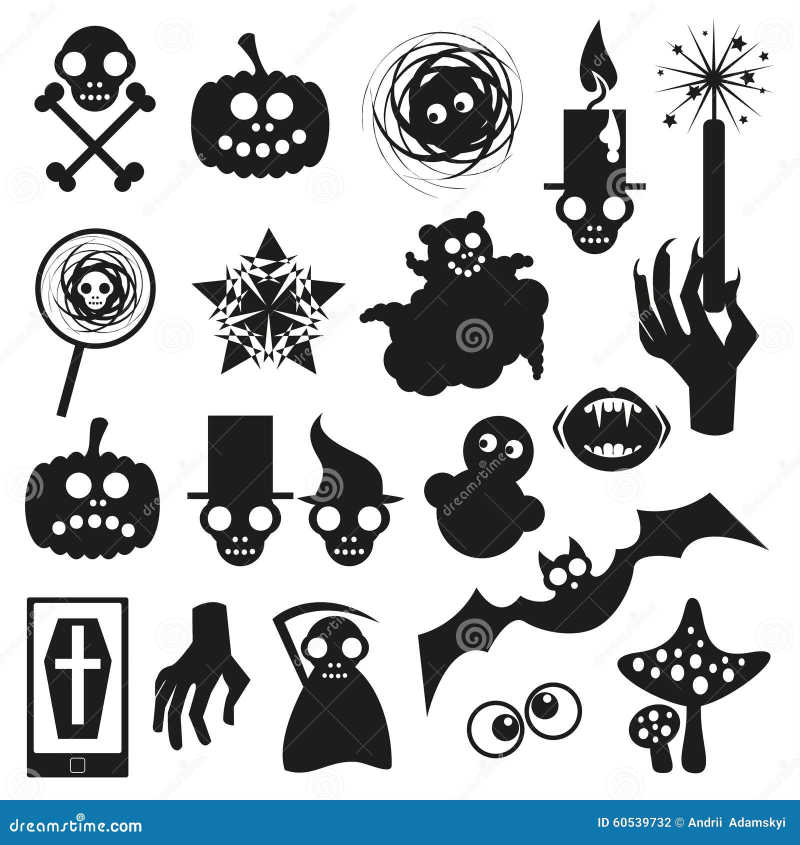 Collection of Halloween Black Icons Stock Vector Illustration of