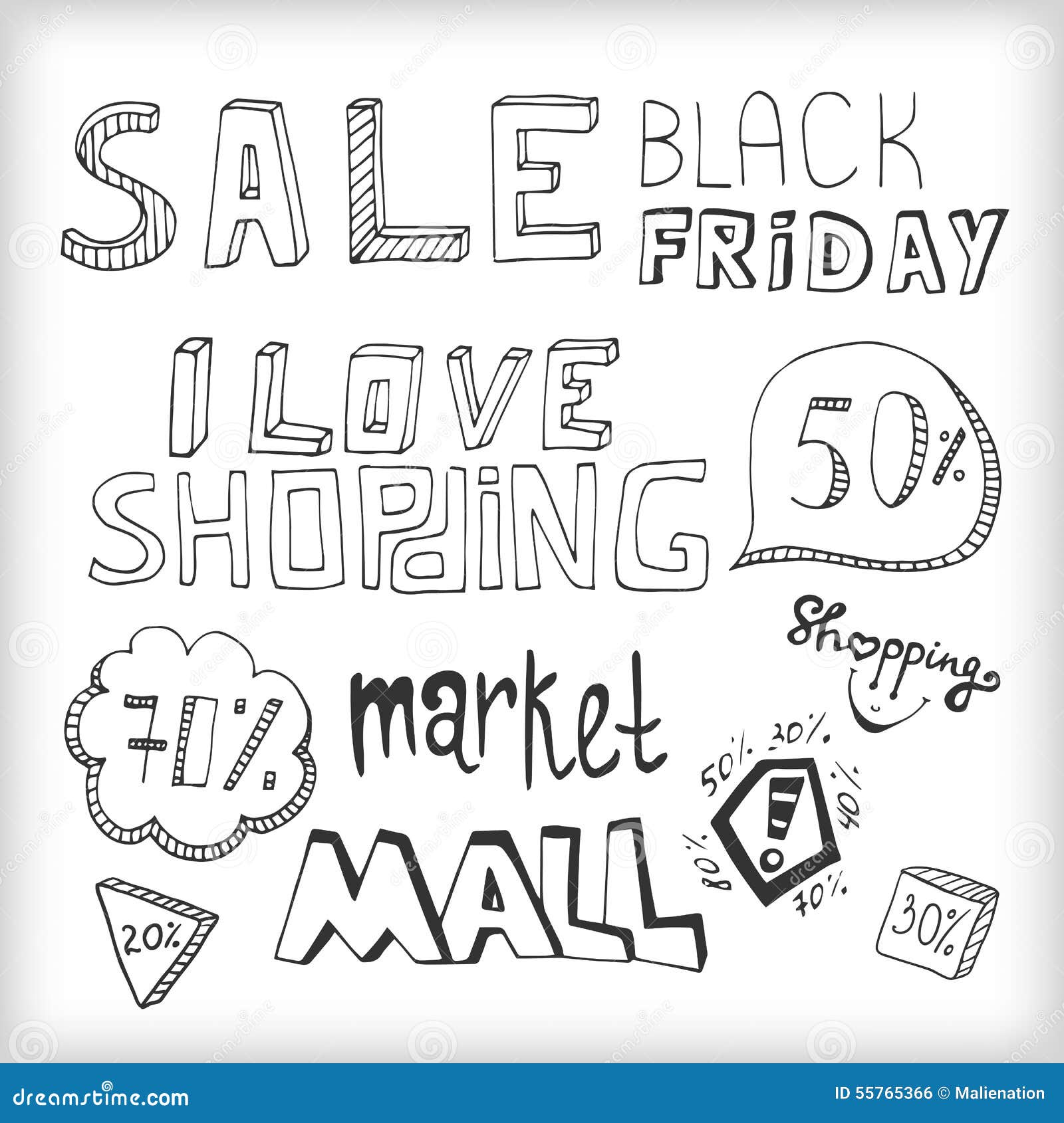 Collection of Hand Drawn Doodles Sales Sketched Tag. Shopping Discount