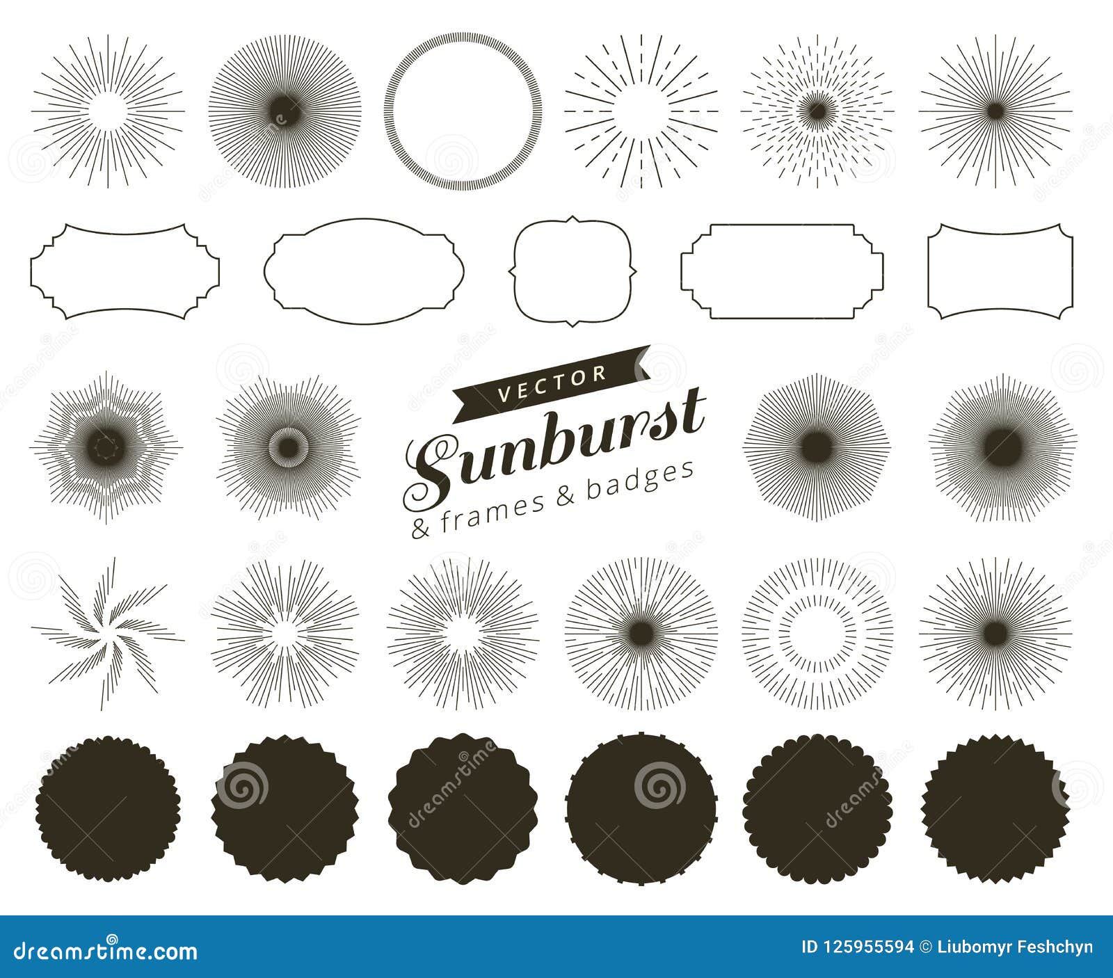 Collection of Hand Drawn Retro Sunburst, Bursting Rays Design Elements ...