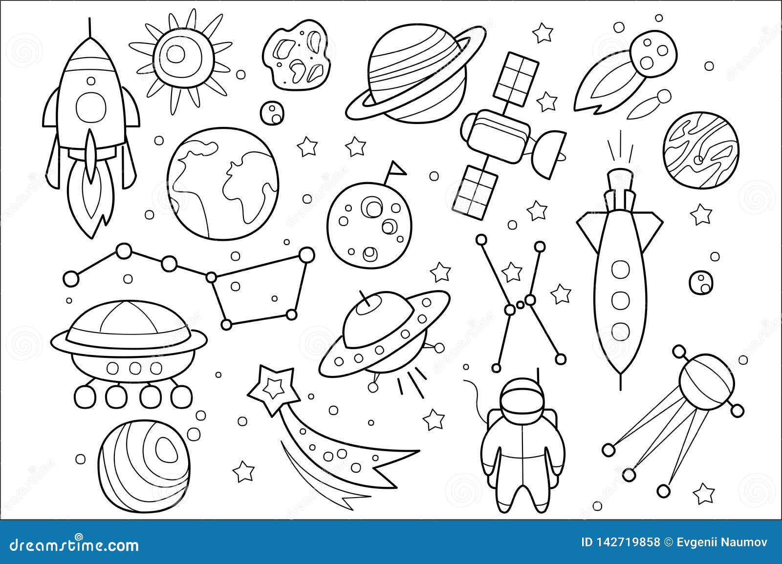 https://thumbs.dreamstime.com/z/collection-hand-drawn-space-objects-flying-saucers-aliens-spaceship-rocket-astronaut-cosmic-satellite-stars-different-142719858.jpg