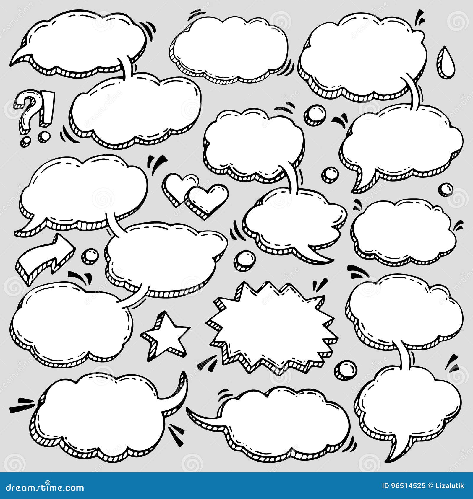 collection of hand drawn speech bubbles