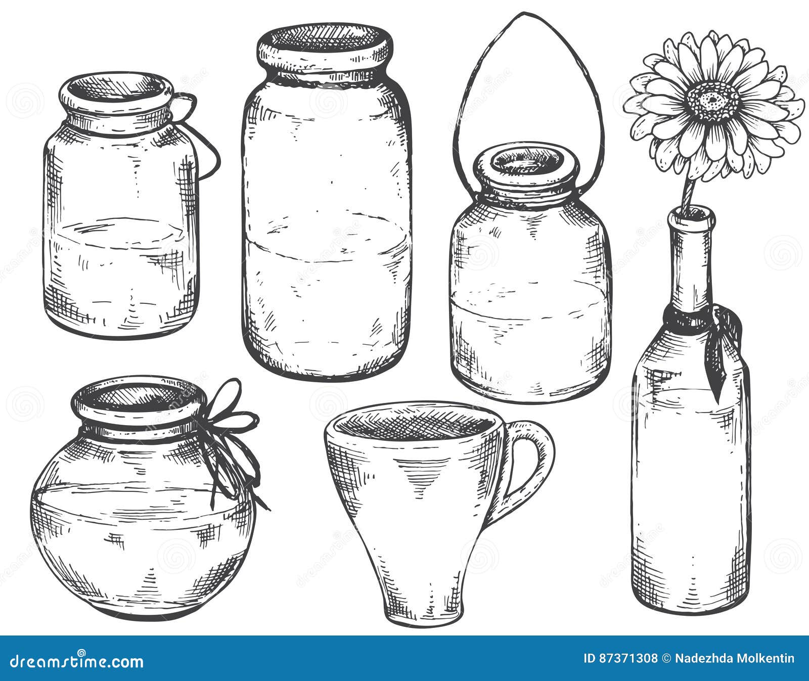Collection of Hand Drawn Vases and Jars. Stock Vector Illustration of