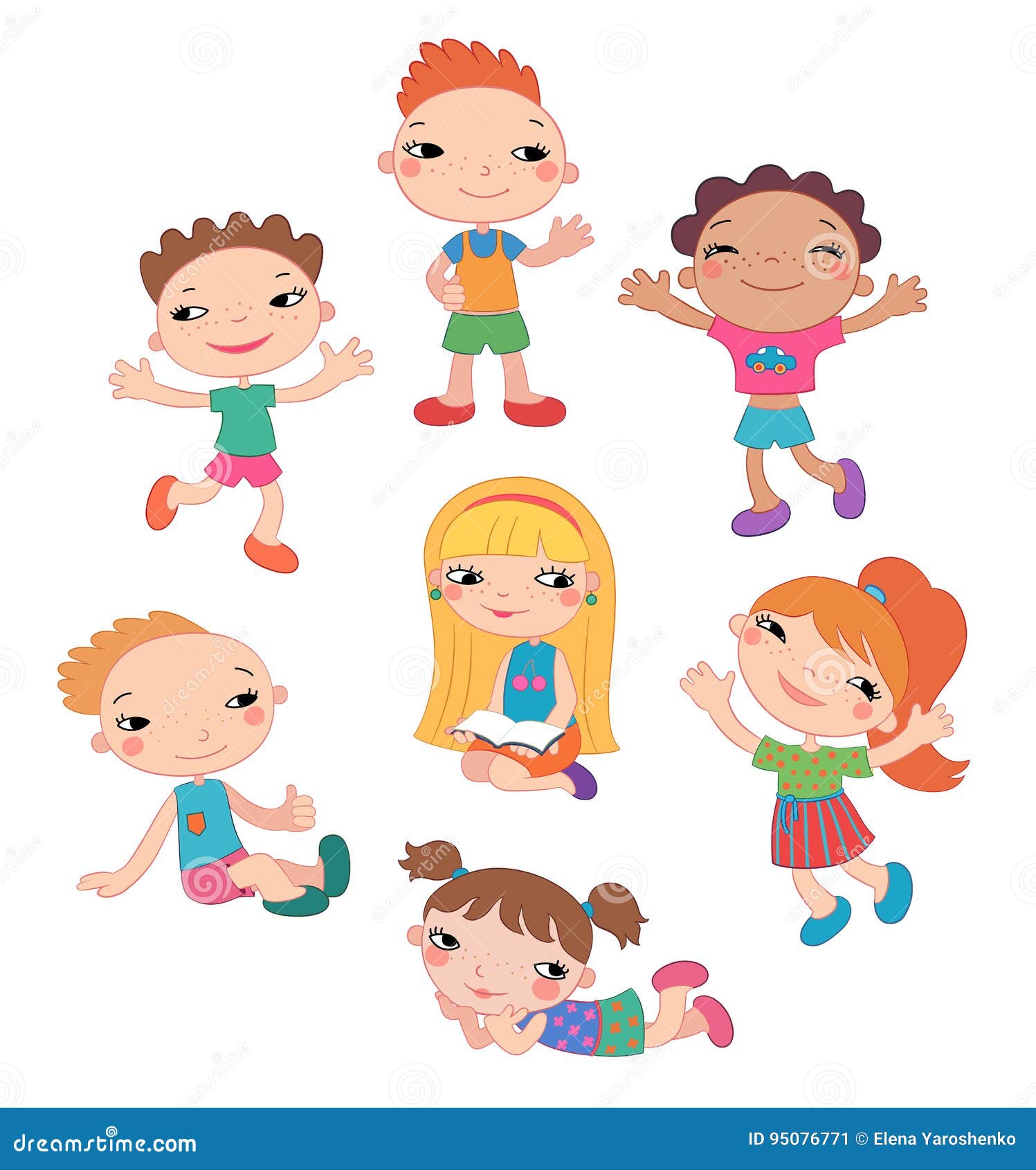 Collection of Happy Children in Different Positions Stock Vector ...