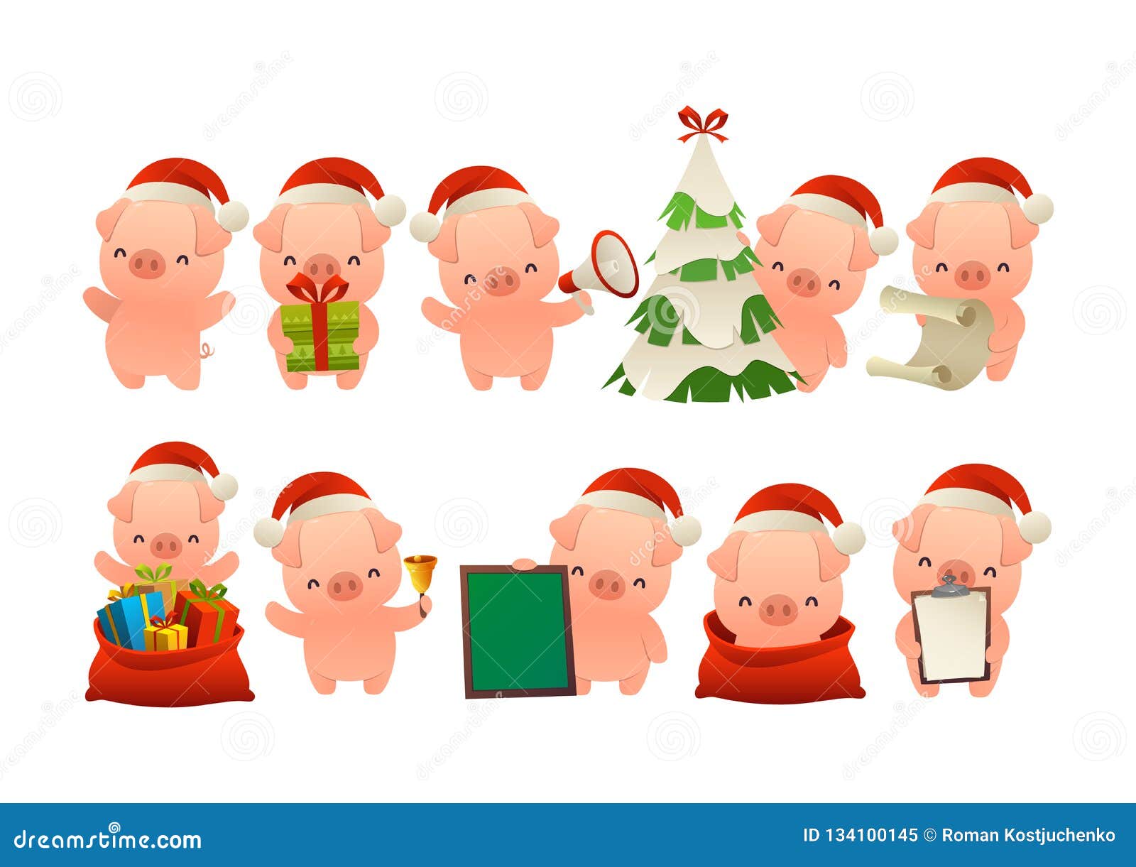 Download Collection Of Happy Cute Christmas Pig Isolated Vector ...