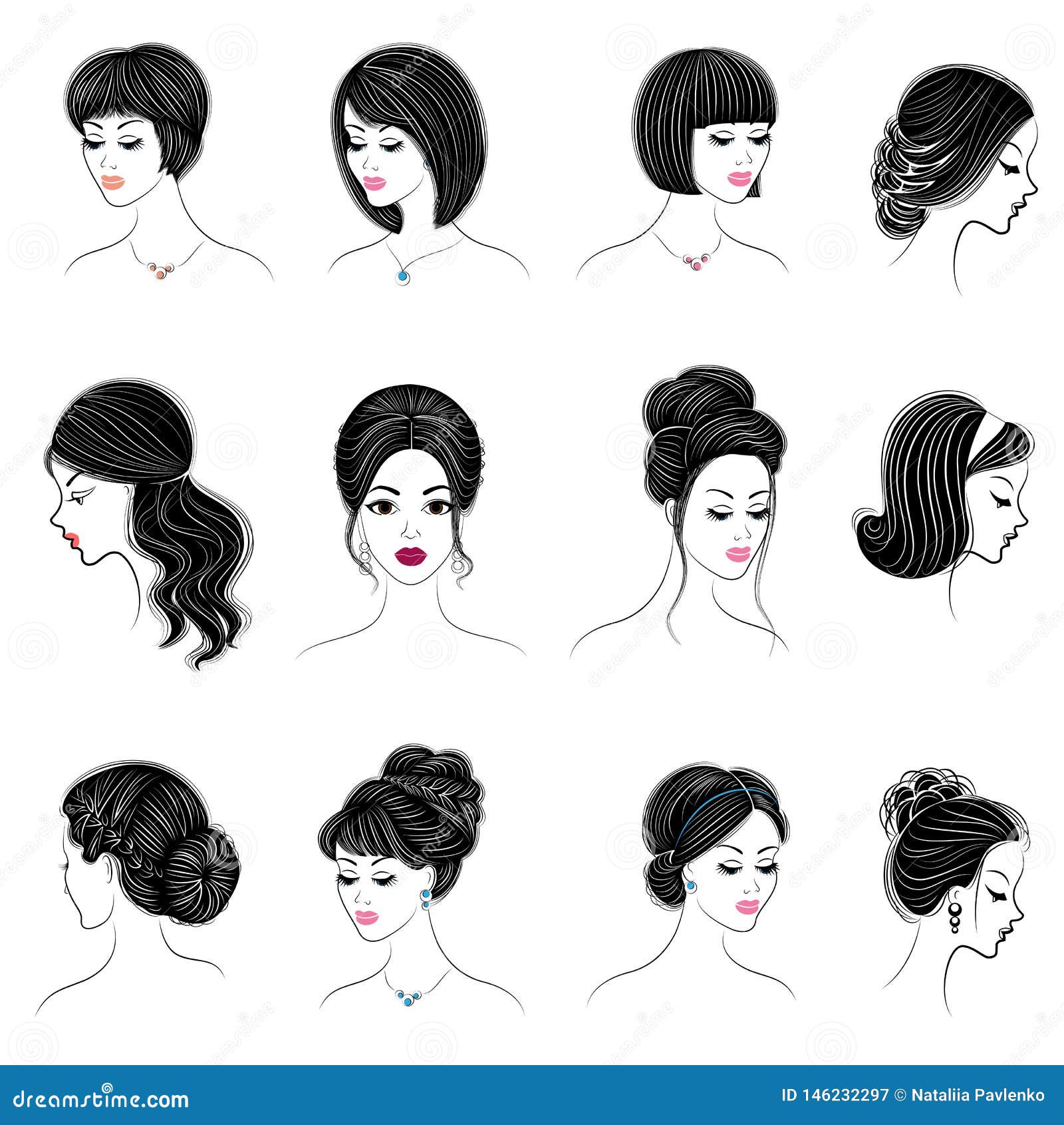 Collection of Heads of Cute Ladies. Girls Show Female Hairstyles for Short,  Long and Medium Hair Stock Illustration - Illustration of head, love:  146232297