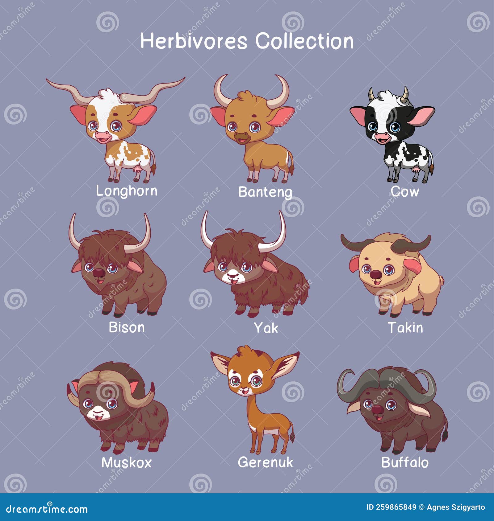 collection of herbivores with name text
