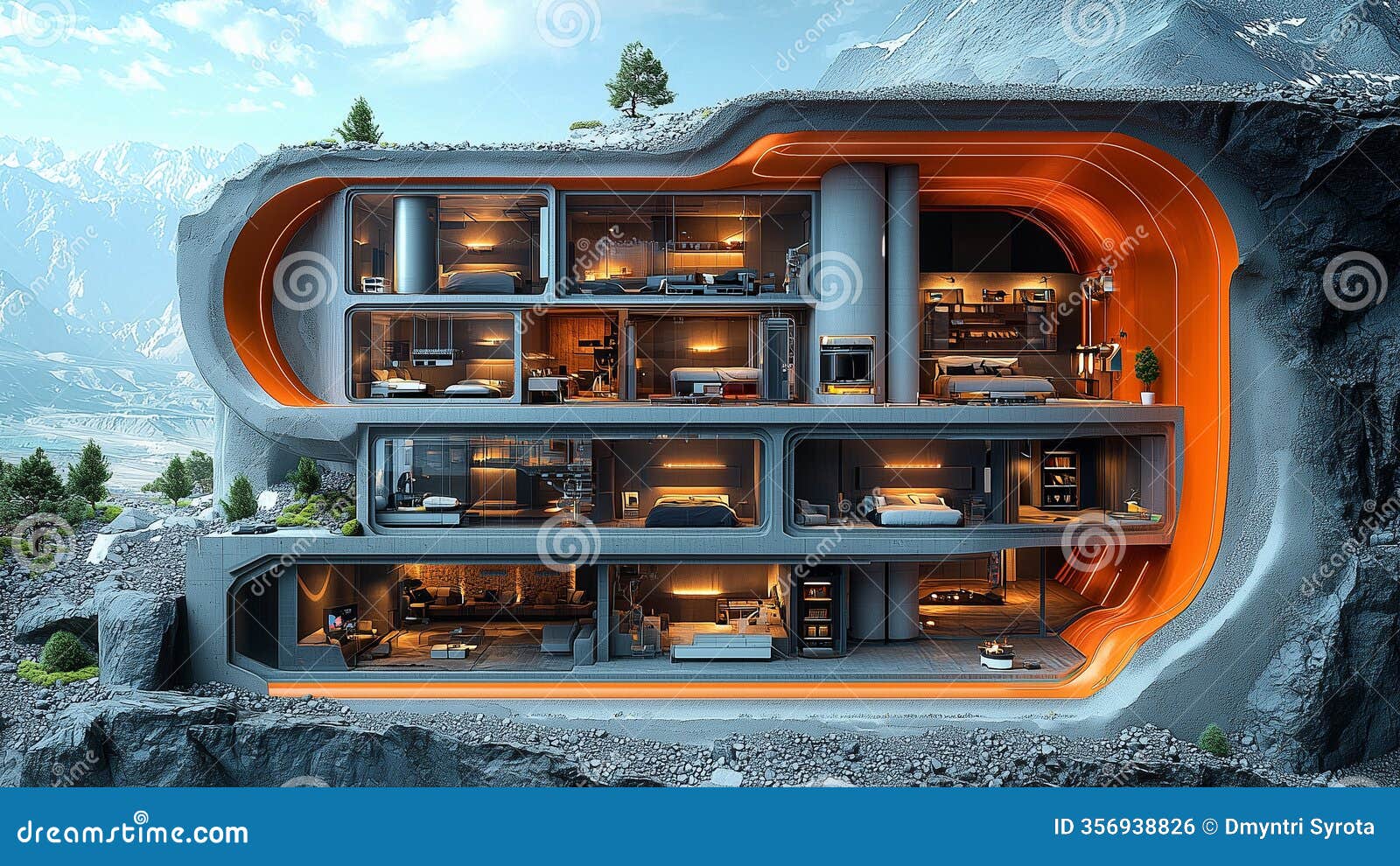 futuristic underground and cliffside architecture 