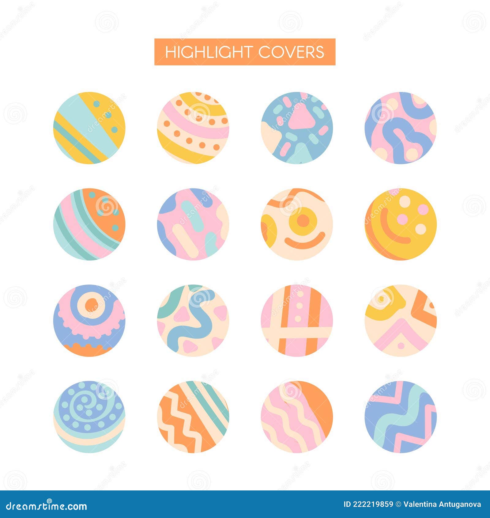 Collection of Highlight Story Covers for Social Media. Set of Pastel ...