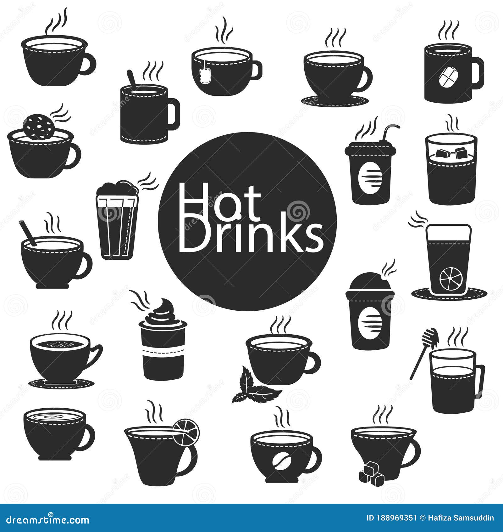 Collection of Hot Drinks. Vector Illustration Decorative Design Stock