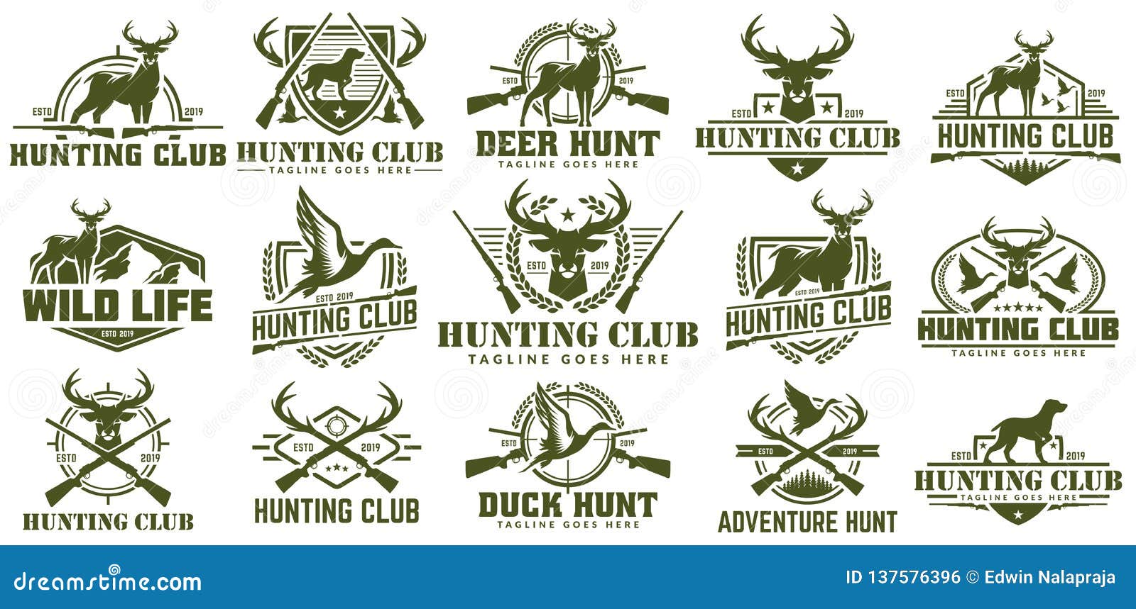 collection of hunting logo,  set of hunt label, badge or emblem, duck and deer hunt logo
