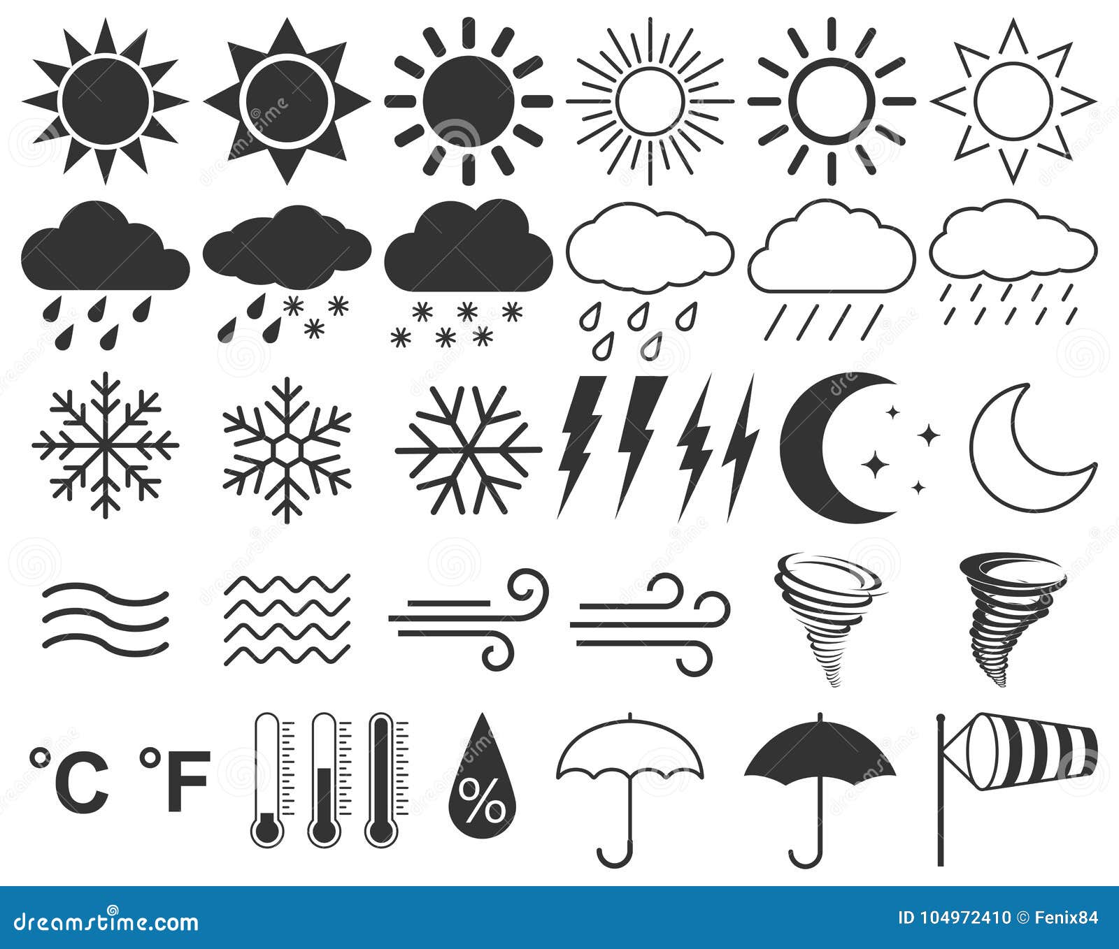 Collection of Icons for Weather Forecast Illustration. Vector Cl Stock ...