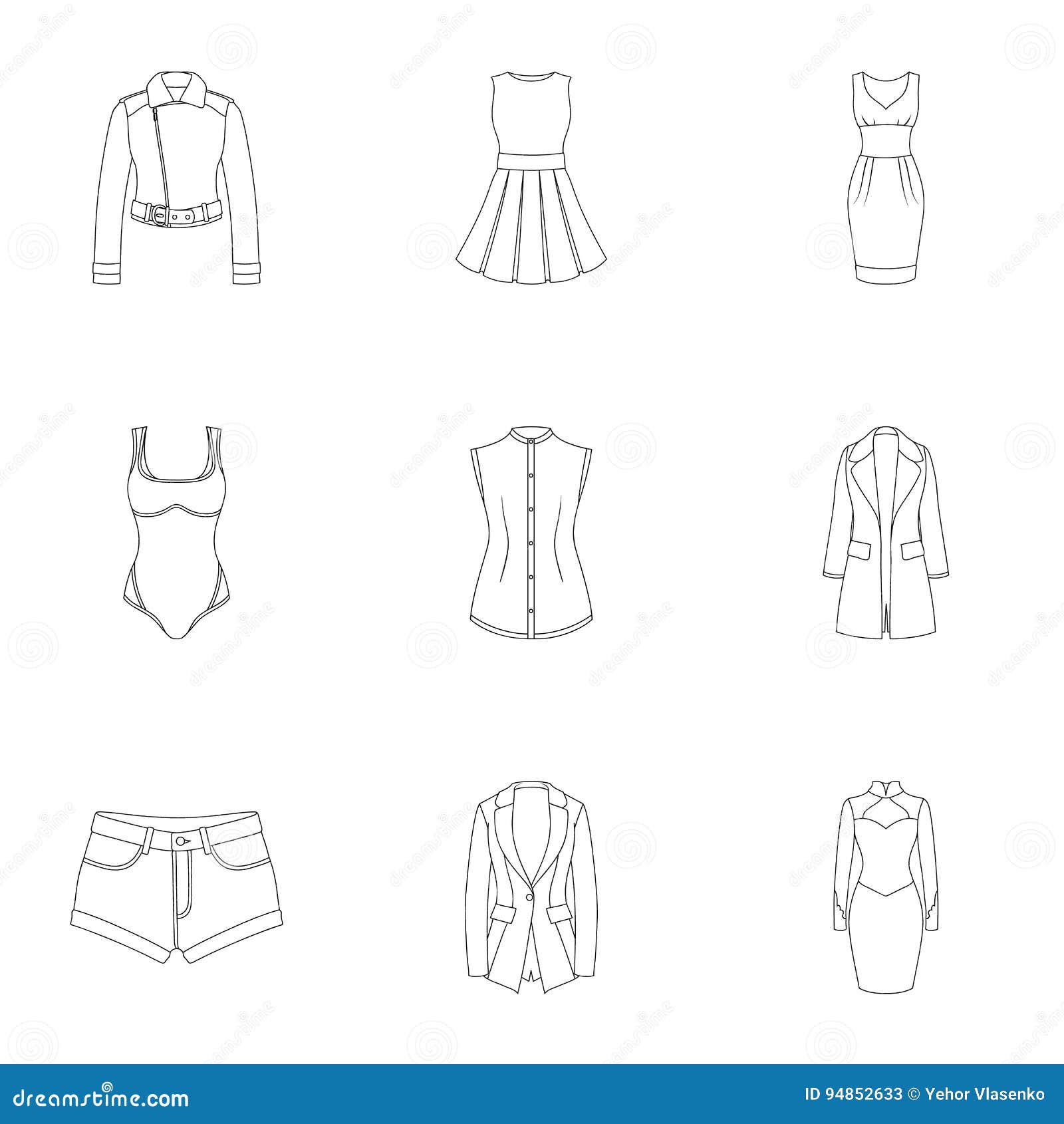 Collection of Icons of Womens Clothing. Various Women`s Clothes for ...