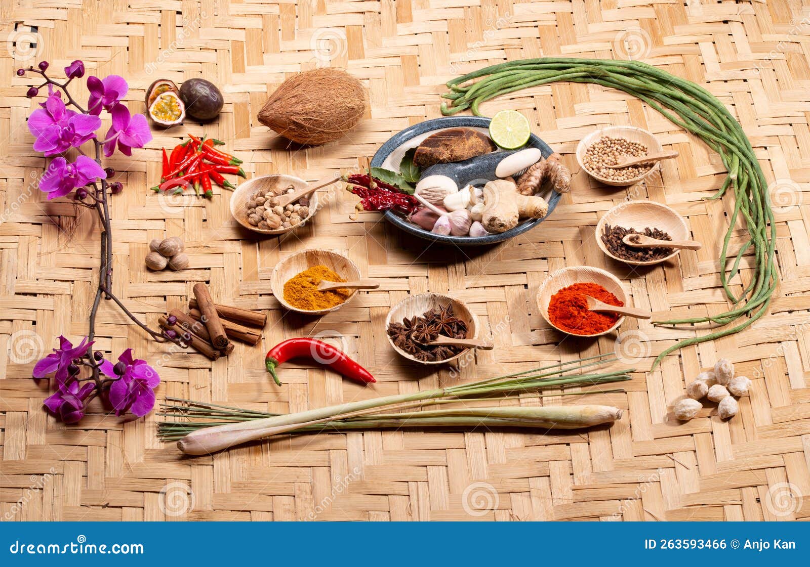 A Collection of Indonesian Ingredients from Asian Cuisine. Stock Photo