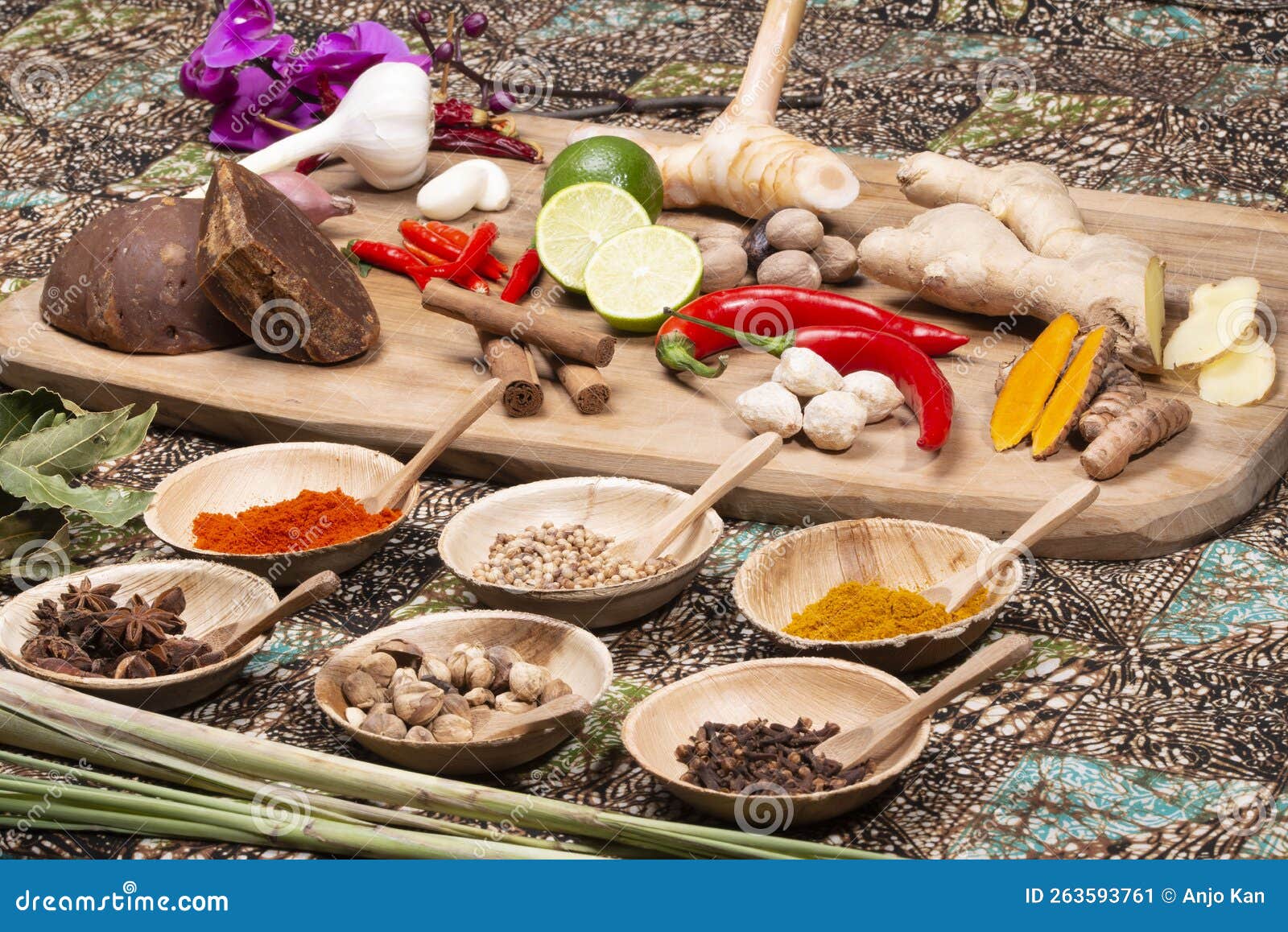 A Collection of Indonesian Ingredients from Asian Cuisine. Stock Image