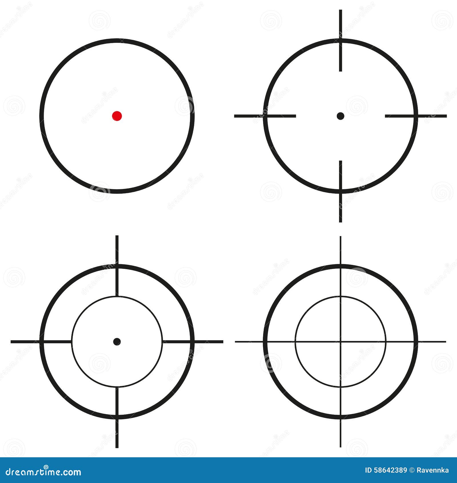 Collection of 4 Isolated Round Crosshairs Stock Vector Illustration