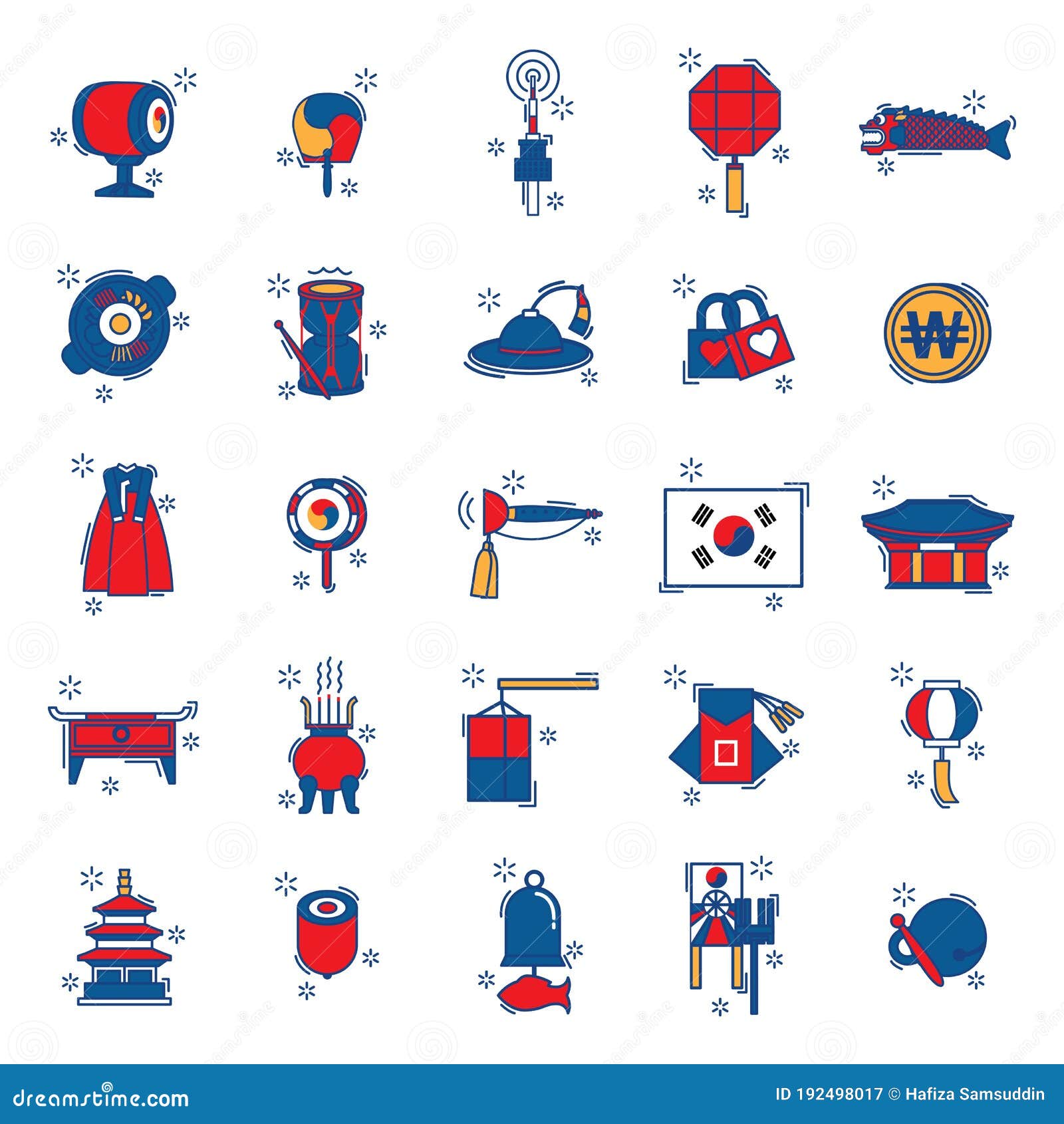Collection of Korean Items. Vector Illustration Decorative Design Stock