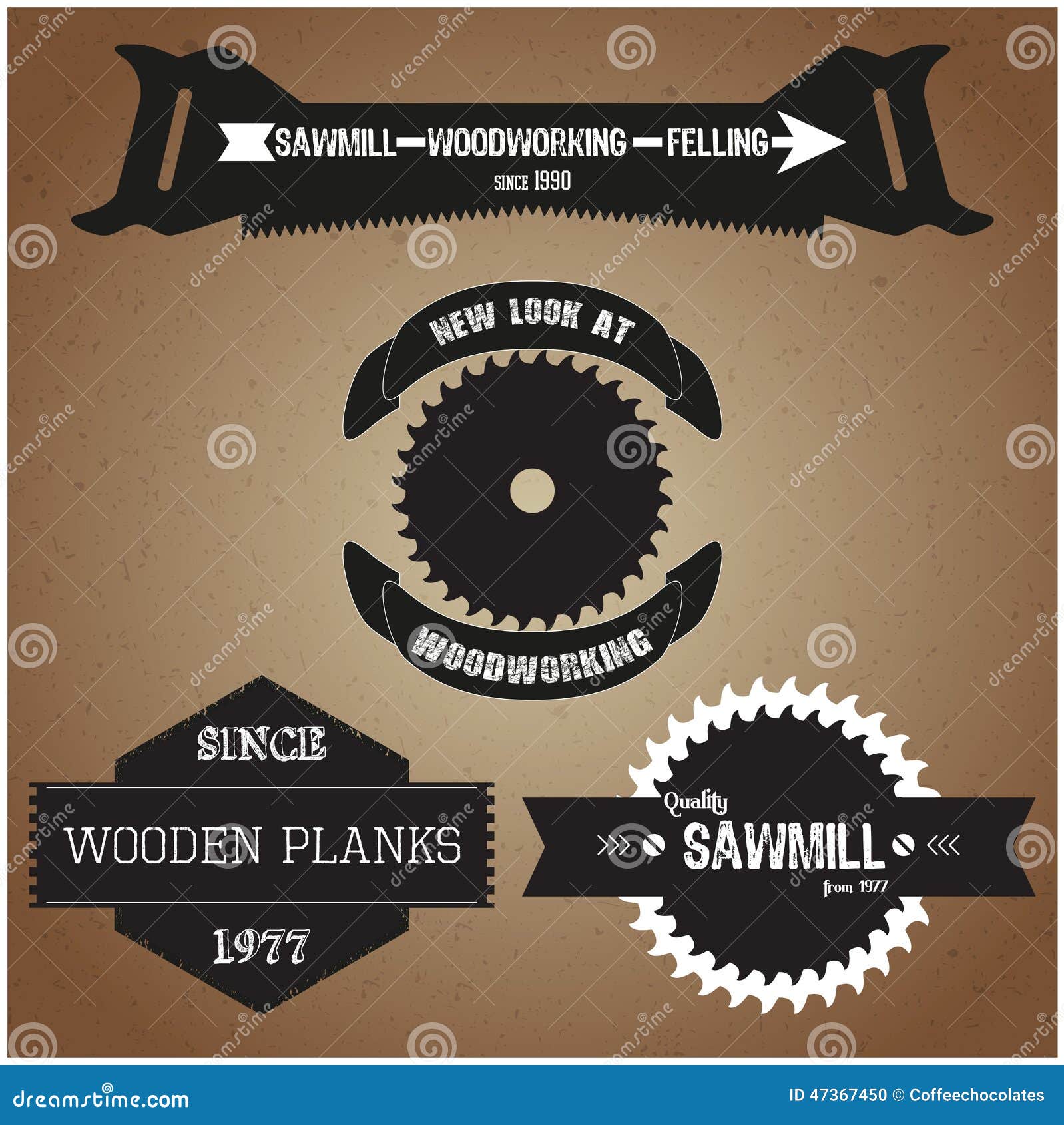 Collection Of Labels And Logos On The Theme Of Woodworking ...