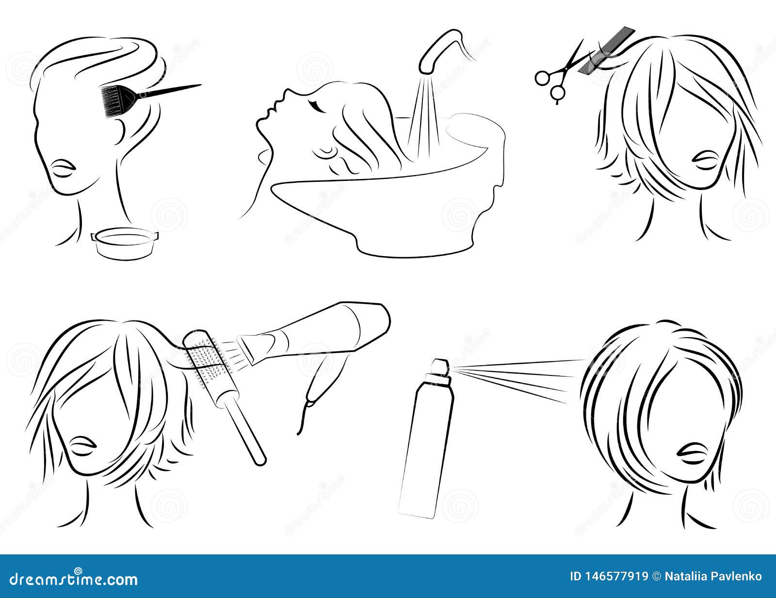 Collection. Lady in a Beauty Salon. the Girl Does Her Hair. Woman To Cut, Dye, Wash, Blow-dry Hair, Varnish. Vector Illustration Stock Illustration - Illustration of brush, face: 146577919 Collection. Lady in a Beauty Salon. the Girl Does Her Hair. Woman To Cut, Dye, Wash, Blow-dry Hair, Varnish. Vector Illustration Stock Illustration - Illustration of brush, face: 146577919