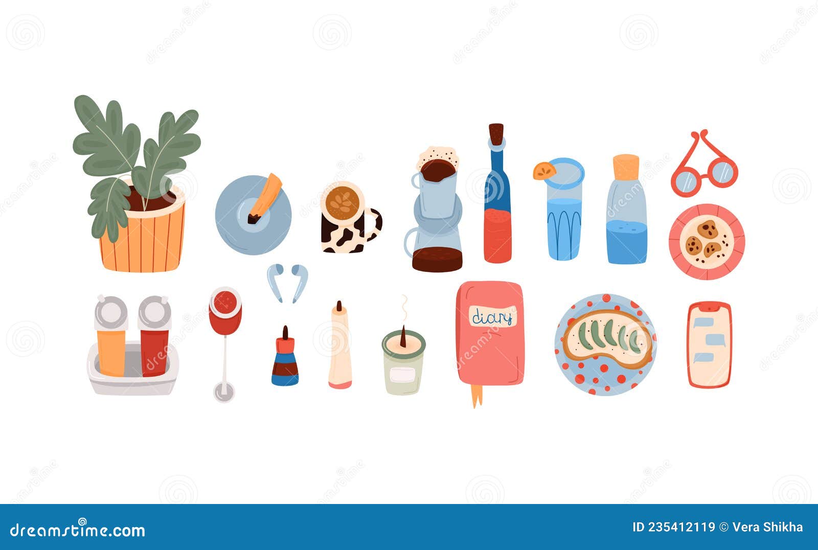 collection of daily life objects. s of girls routine.