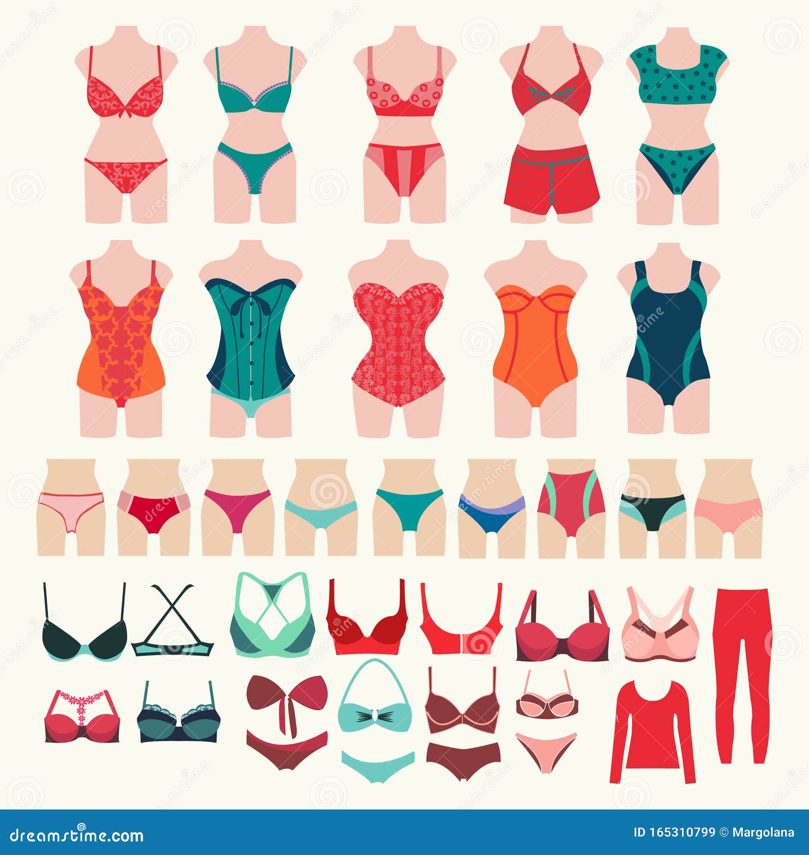 Collection of Lingerie, Panty, Bra and Body Stock Illustration