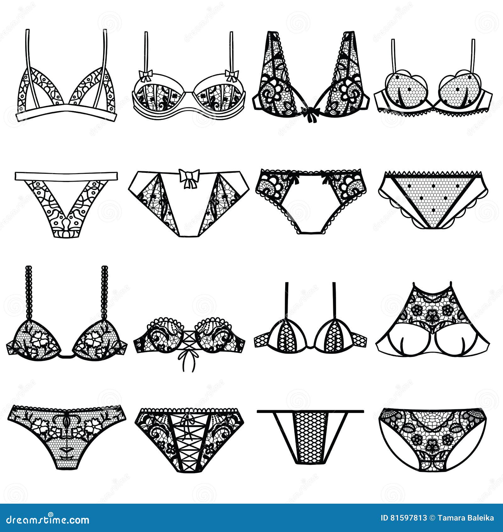 Collection of Lingerie. Panty and Bra Set Stock Vector - Illustration ...