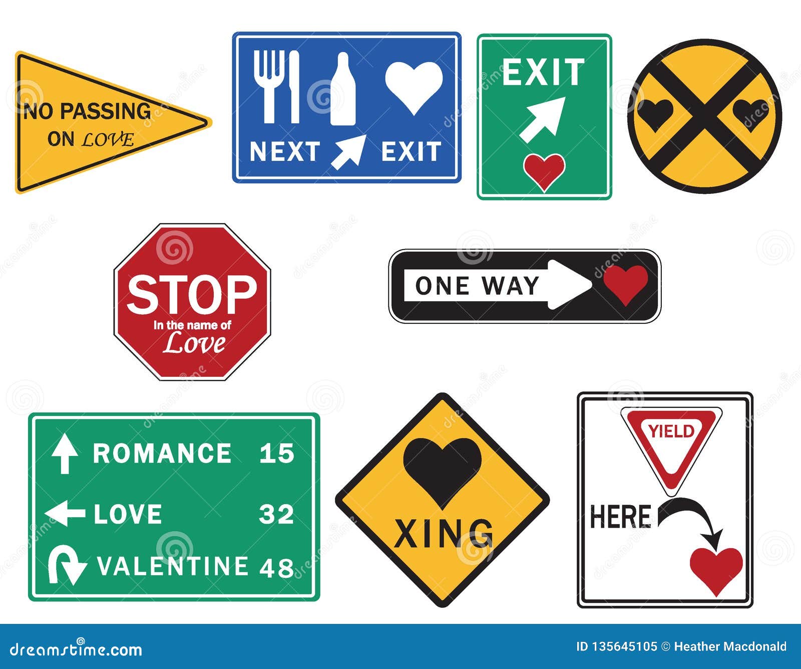 Road Signs To Love A Collection Of Love Inspired Road Signs Stock Illustration Illustration Of Blue Exit