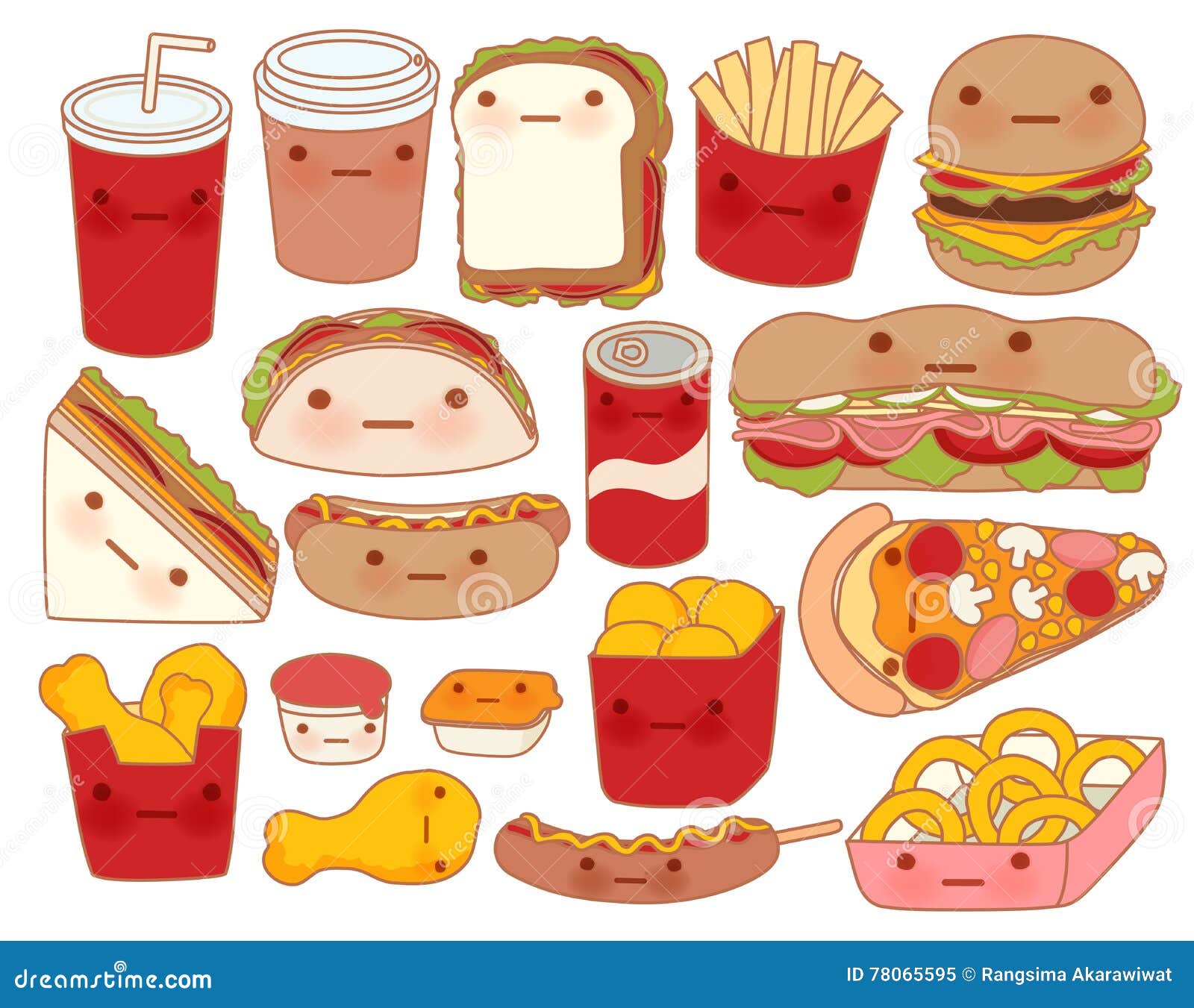 Food Doodle Food Cute Characters Clipart Pizza Burger Ice 