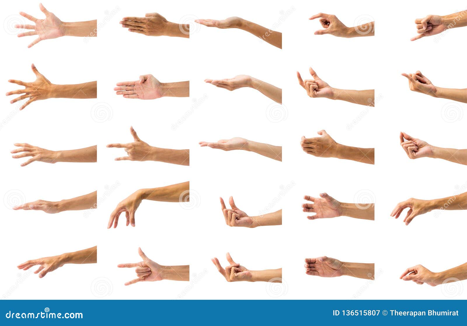 Collection Of Man`s Hand Gesture Isolated On White Background Stock