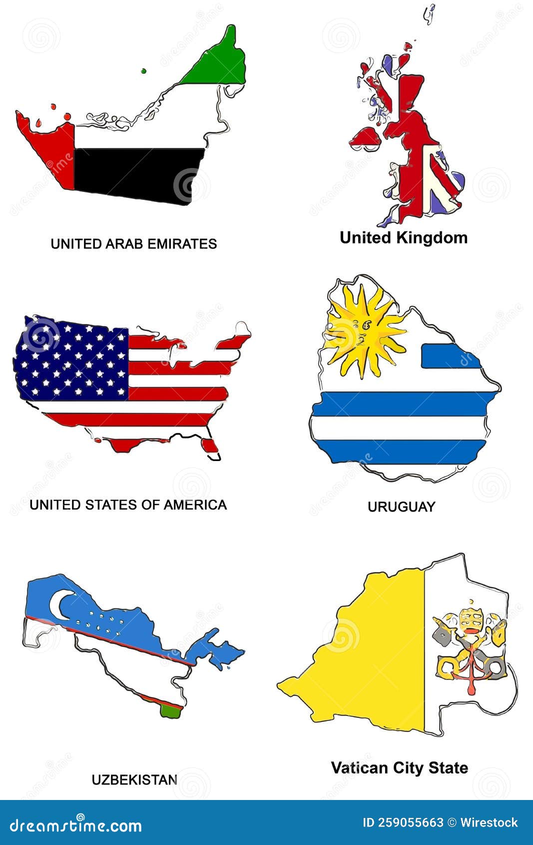 World Flag Map Stylized Sketches 34 Stock Illustration Illustration