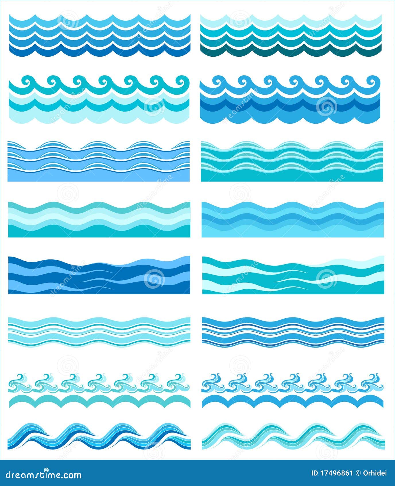 collection of marine waves, stylized 