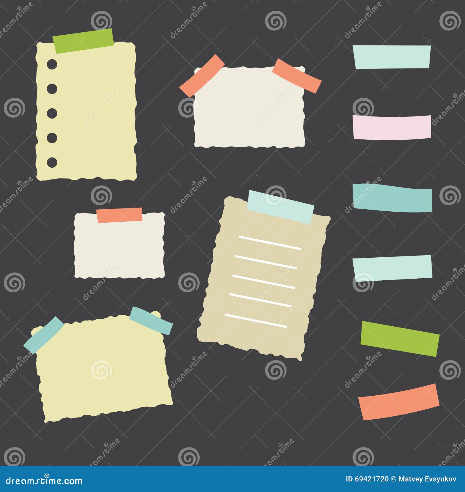 Collection of Masking Tape Pieces and Papers. Vector Illustration Stock ...