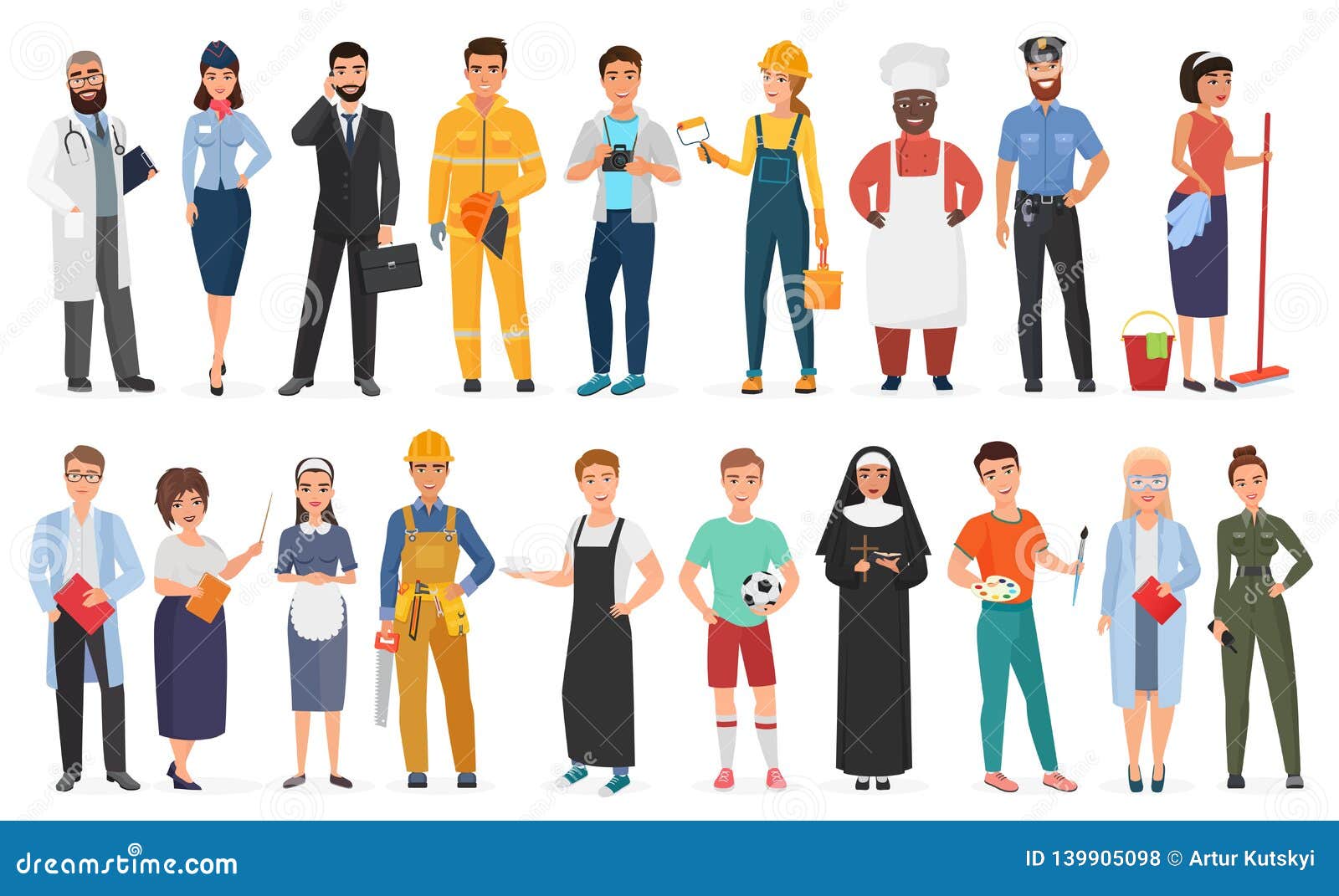 collection of men and women people workers of various different occupations or profession wearing professional uniform