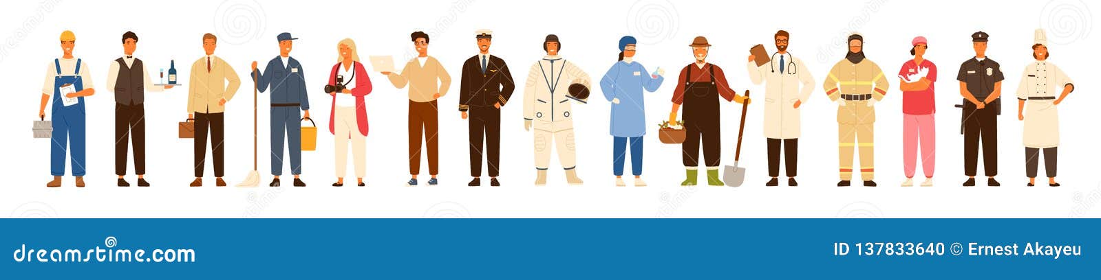 collection of men and women of various occupations or profession wearing professional uniform - construction worker