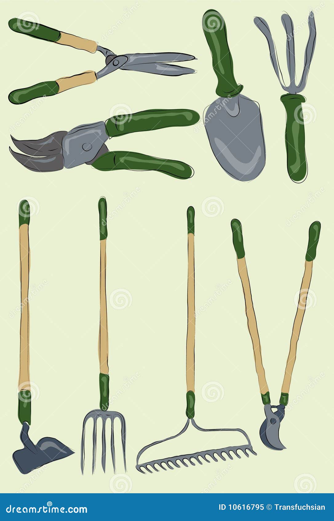 Collection Of Messy Hand Drawn Gardening Tools Stock Vector