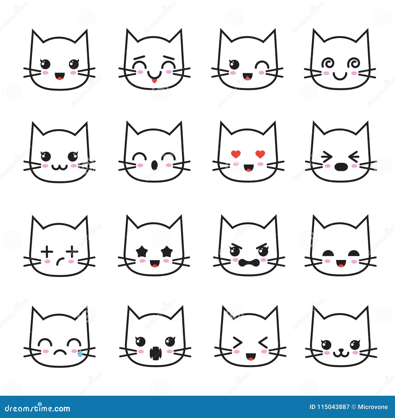 Émoticône De Kawaii Pour Animaux De Compagnie Noir Et Blanc Clip Art Libres  De Droits, Svg, Vecteurs Et Illustration. Image 78973969