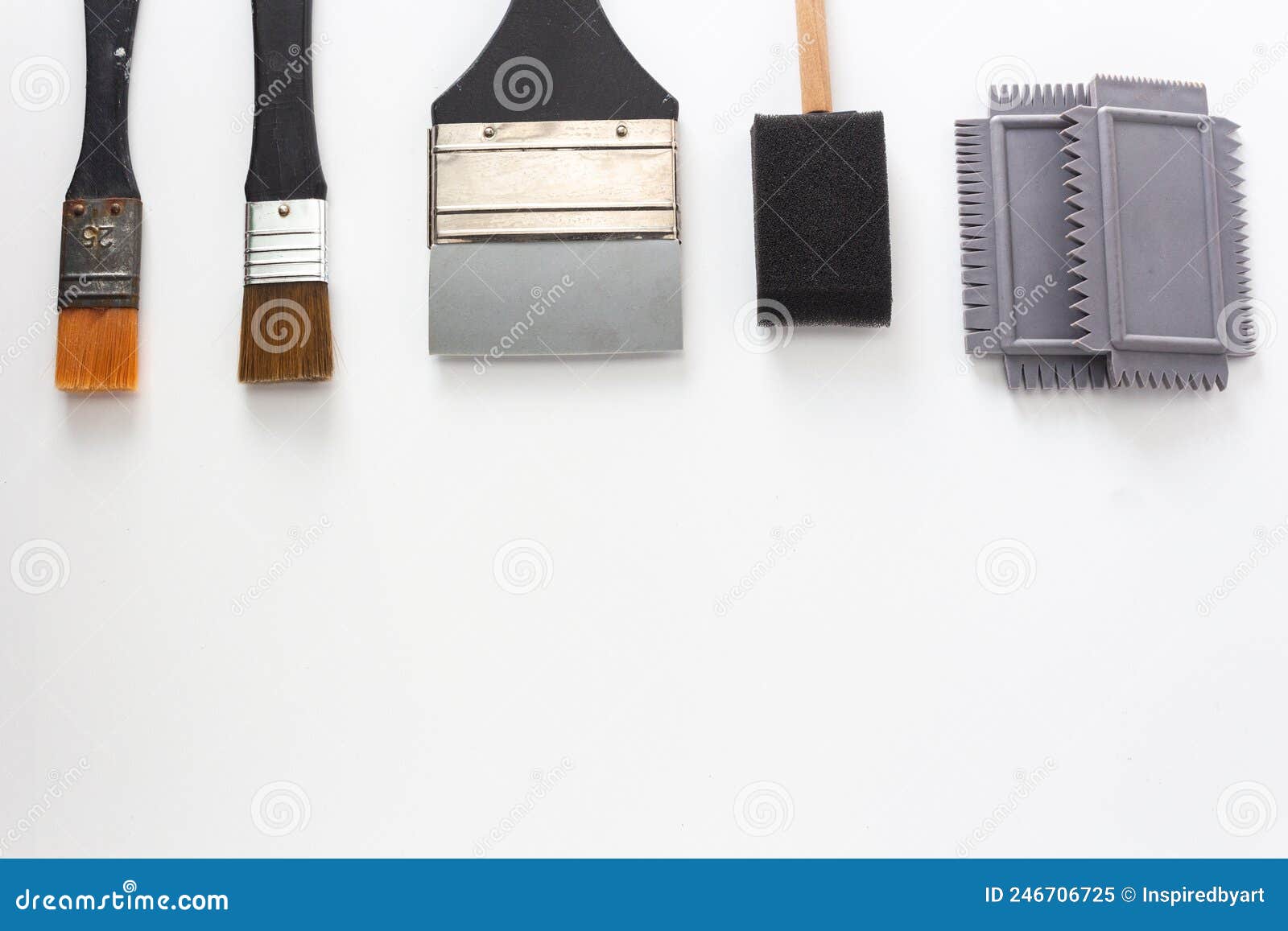 Collection of Mixed Media Painting Tools on White Background Stock