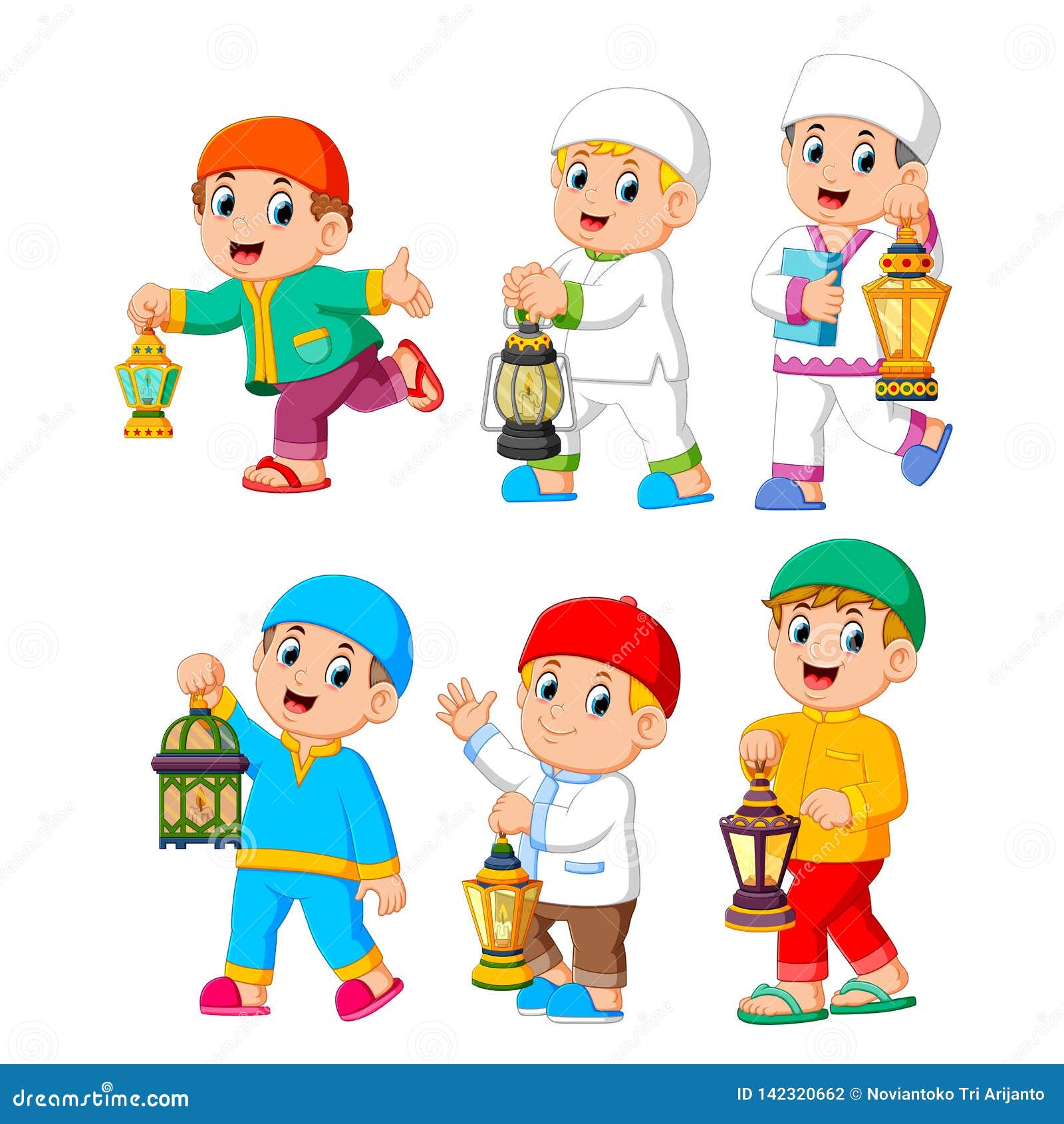 collection of moslem kids holding lantern