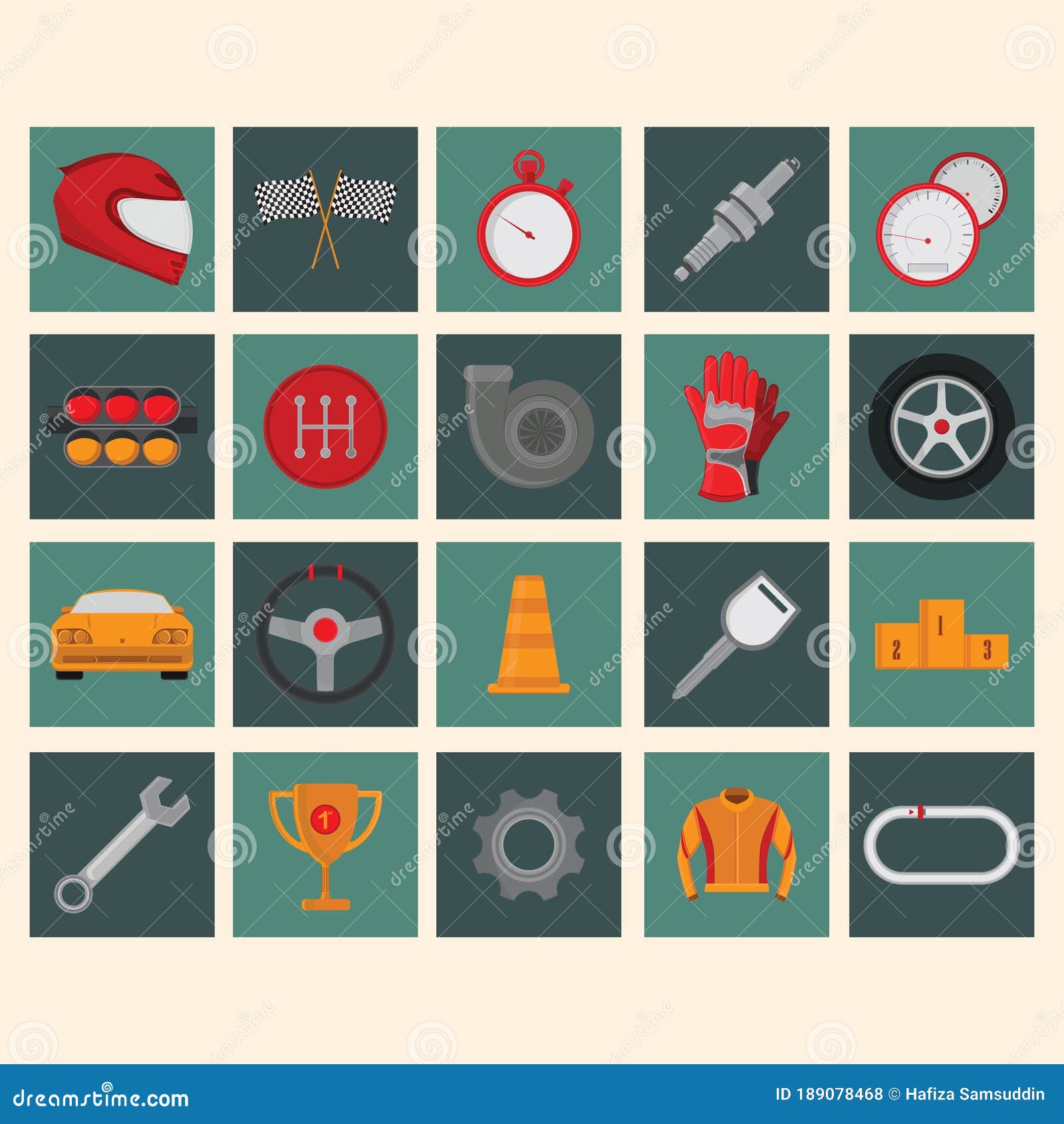 Collection of Motor Race Equipment. Vector Illustration Decorative