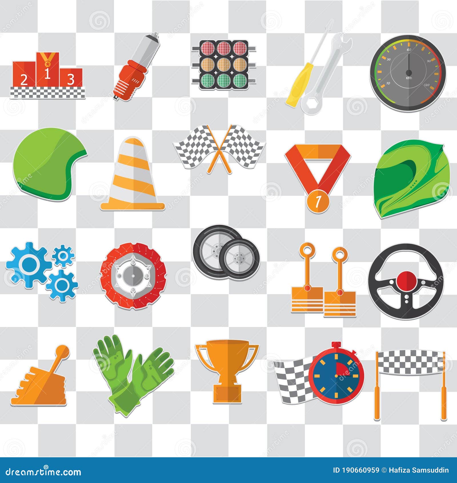 Collection of Motor Race Equipment. Vector Illustration Decorative