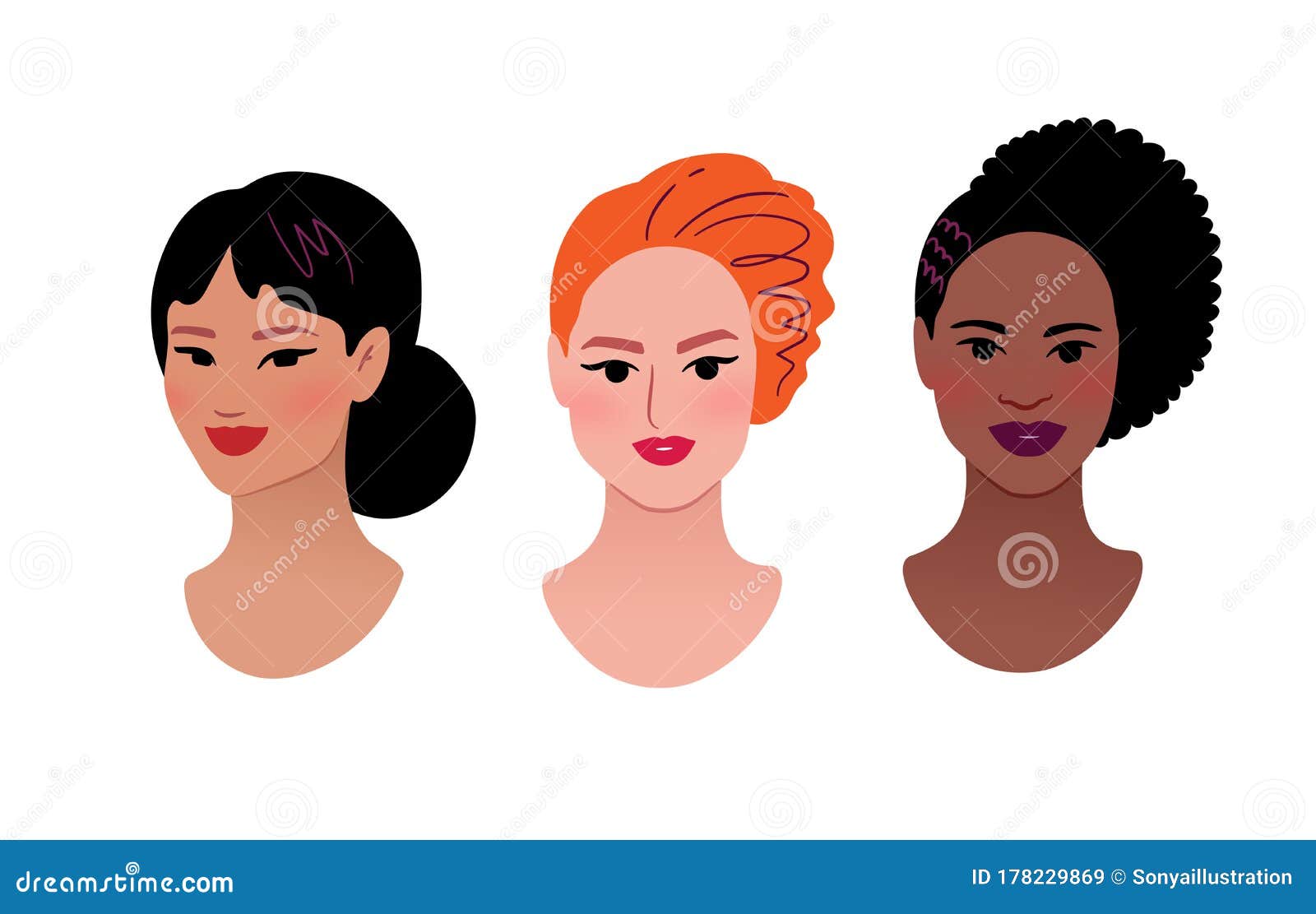 Collection of Multiethnic Female Profile Pictures Stock Vector ...