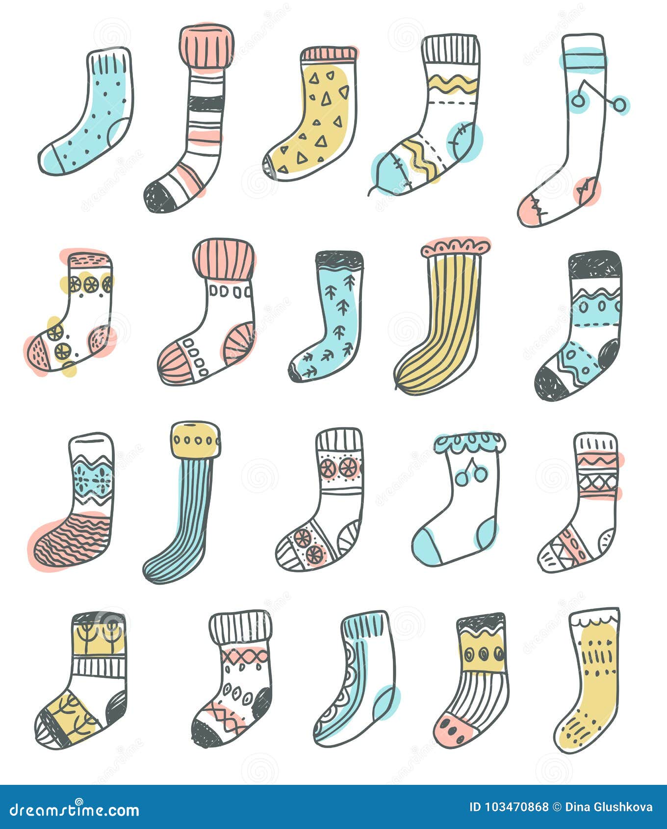 Collection of Naive Cute Doodle Socks. Scandinavian Style Stock Vector ...
