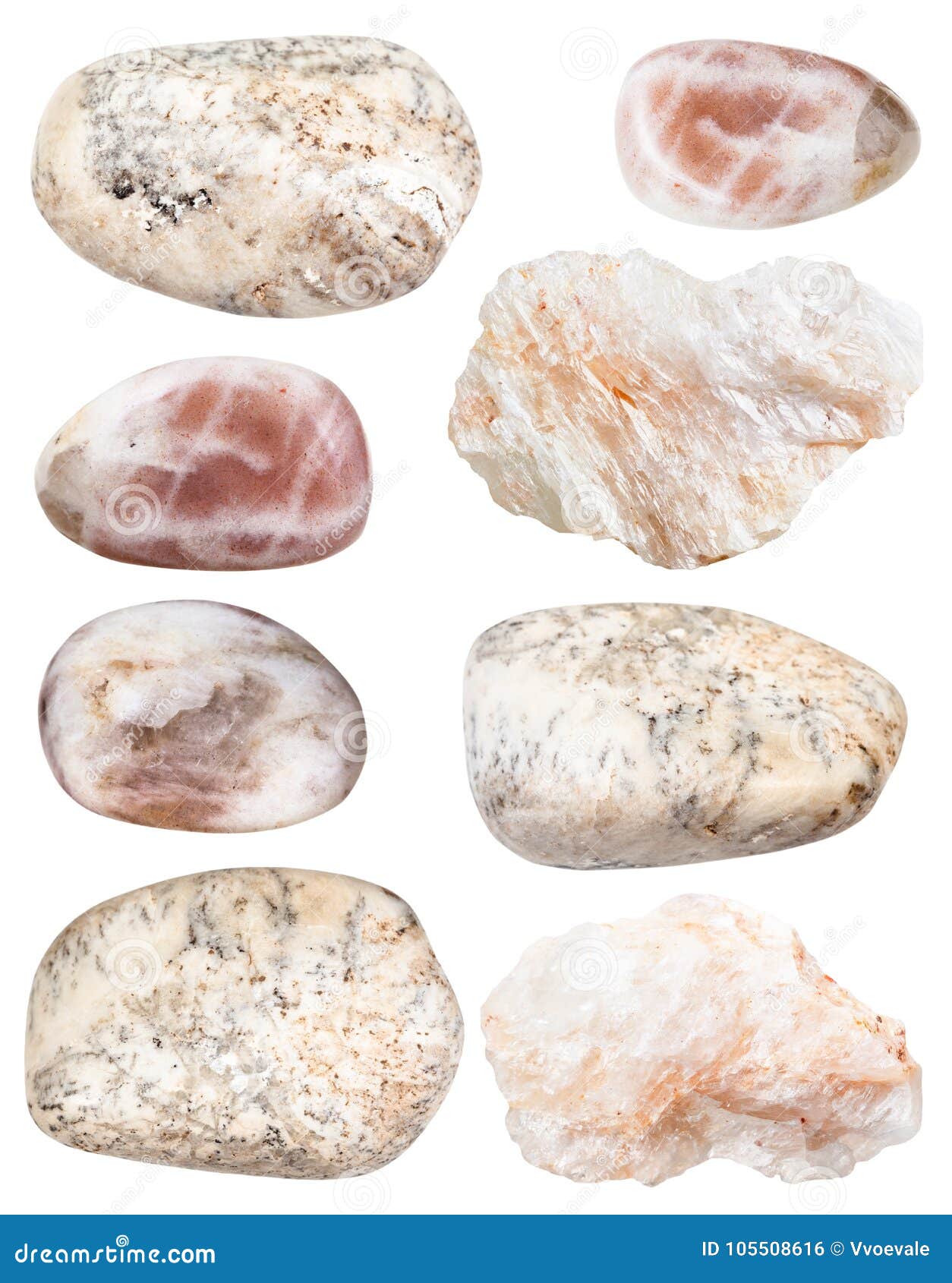 various albite gem stones  on white